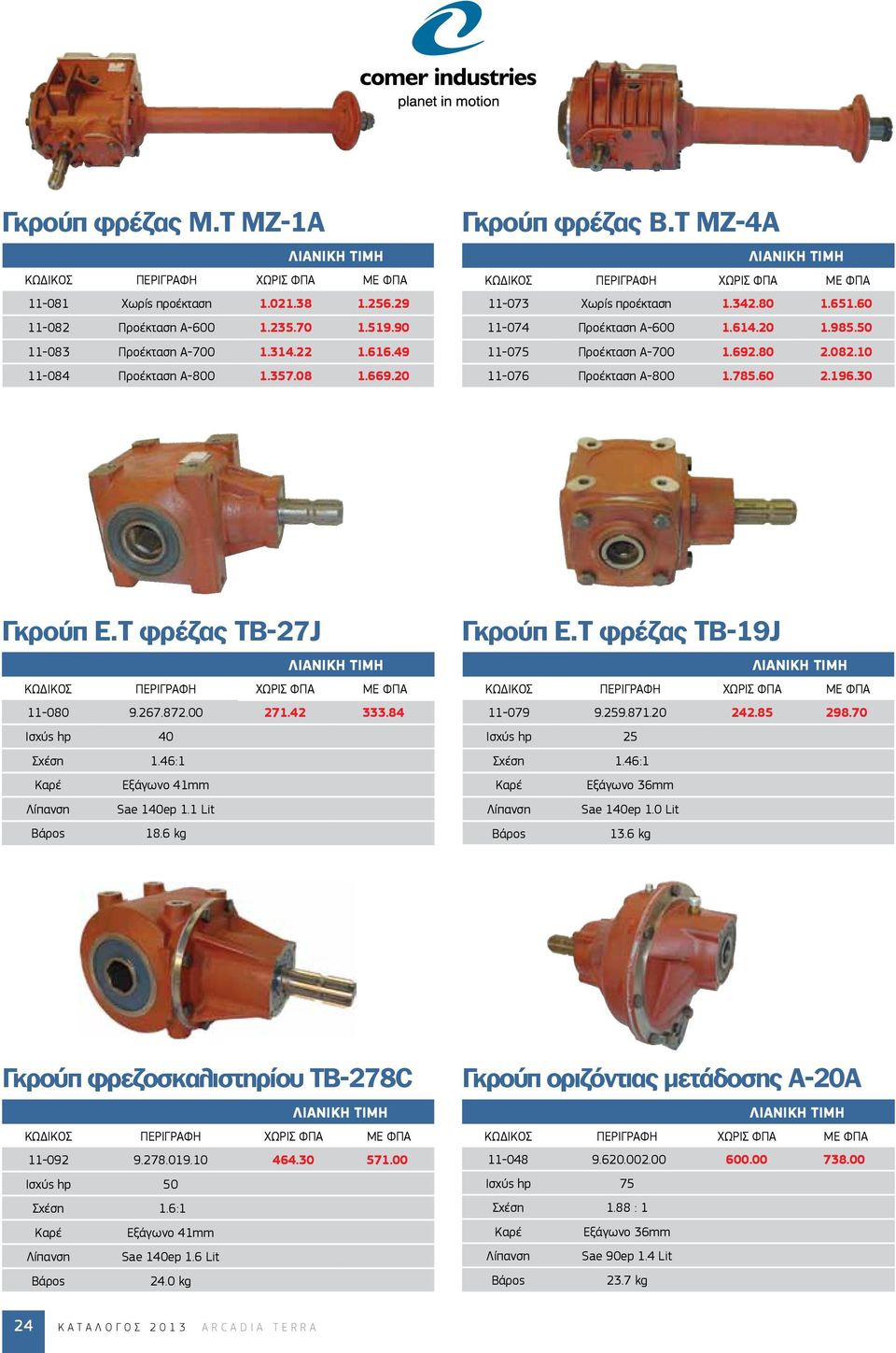 Τ φρέζας ΤΒ-27J 11-080 9.267.872.00 271.42 333.84 Ισχύς hp 40 Σχέση 1.46:1 Καρέ Εξάγωνο 41mm Λίπανση Sae 140ep 1.1 Lit 18.6 kg Γκρούπ Ε.Τ φρέζας ΤΒ-19J 11-079 9.259.871.20 242.85 298.