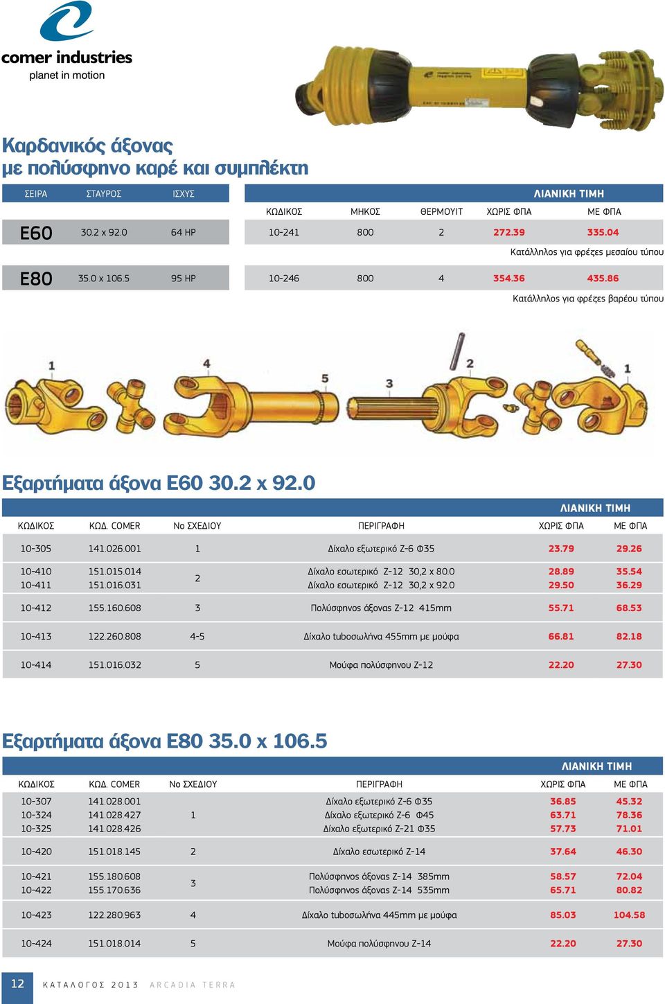 COMER Νο ΣΧΕΔΙΟΥ ΠΕΡΙΓΡΑΦΗ ΧΩΡΙΣ ΦΠΑ ΜΕ ΦΠΑ 10-305 141.026.001 1 Δίχαλο εξωτερικό Ζ-6 Φ35 23.79 29.26 10-410 10-411 151.015.014 151.016.031 2 Δίχαλο εσωτερικό Ζ-12 30,2 x 80.