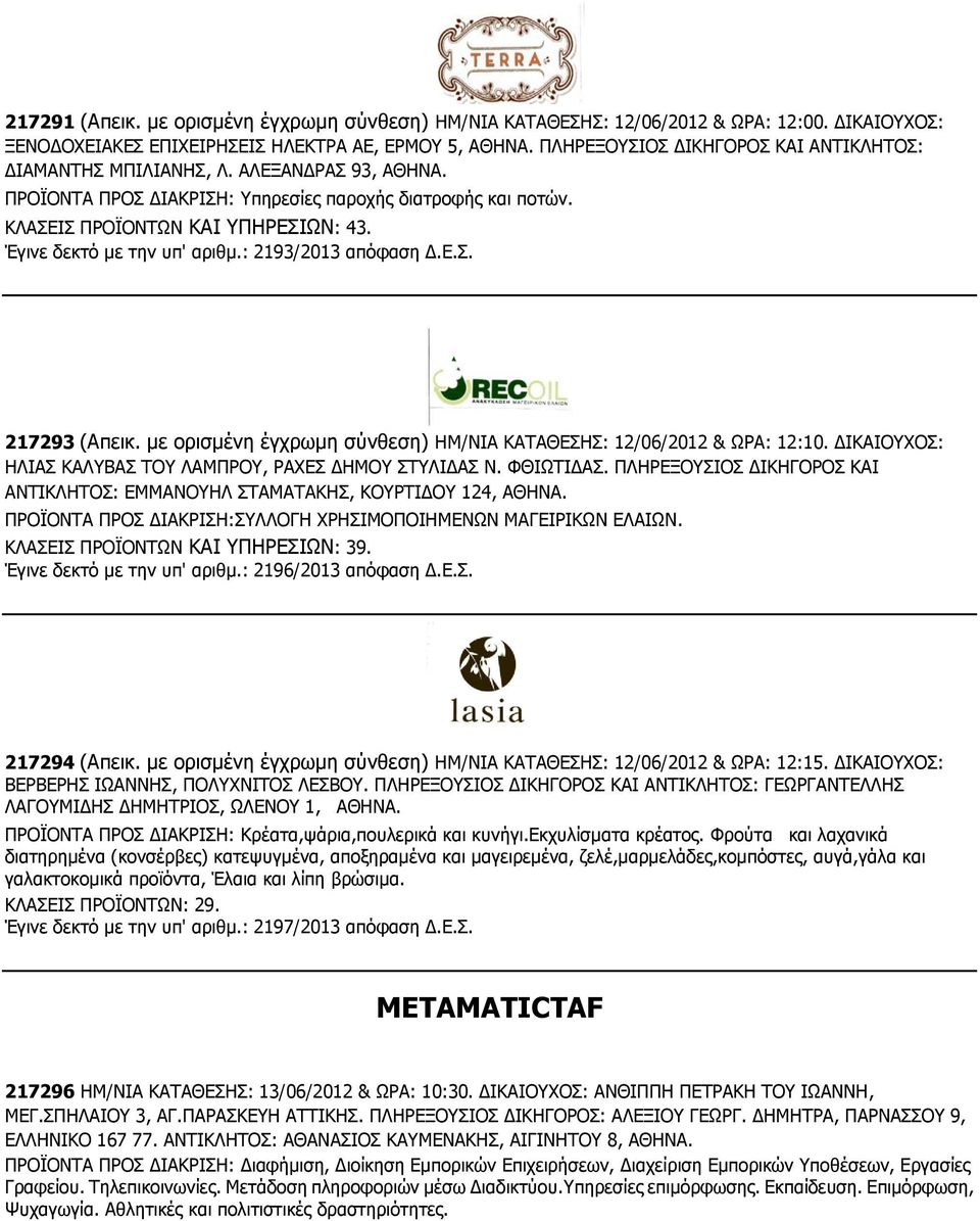 Έγινε δεκτό με την υπ' αριθμ.: 2193/2013 απόφαση Δ.Ε.Σ. 217293 (Απεικ. με ορισμένη έγχρωμη σύνθεση) ΗΜ/ΝΙΑ ΚΑΤΑΘΕΣΗΣ: 12/06/2012 & ΩΡΑ: 12:10.