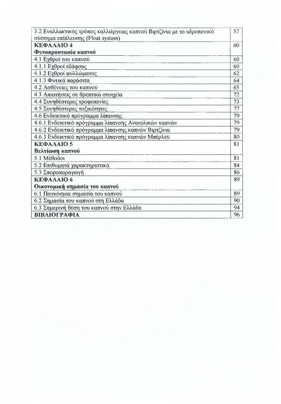 6.2 Ενδεικτικό πρόγραμμα λίπανσης καπνών Βιρτζίνια 79 4.6.3 Ενδεικτικό πρόγραμμα λίπανσης καπνών Μπέρλεϋ 80 ΚΕΦΑΛΑΙΟ 5 81 Βελτίωση καπνού 5.1 Μέθοδοι 81 5.2 Επιθυμητά χαρακτηριστικά 84 5.
