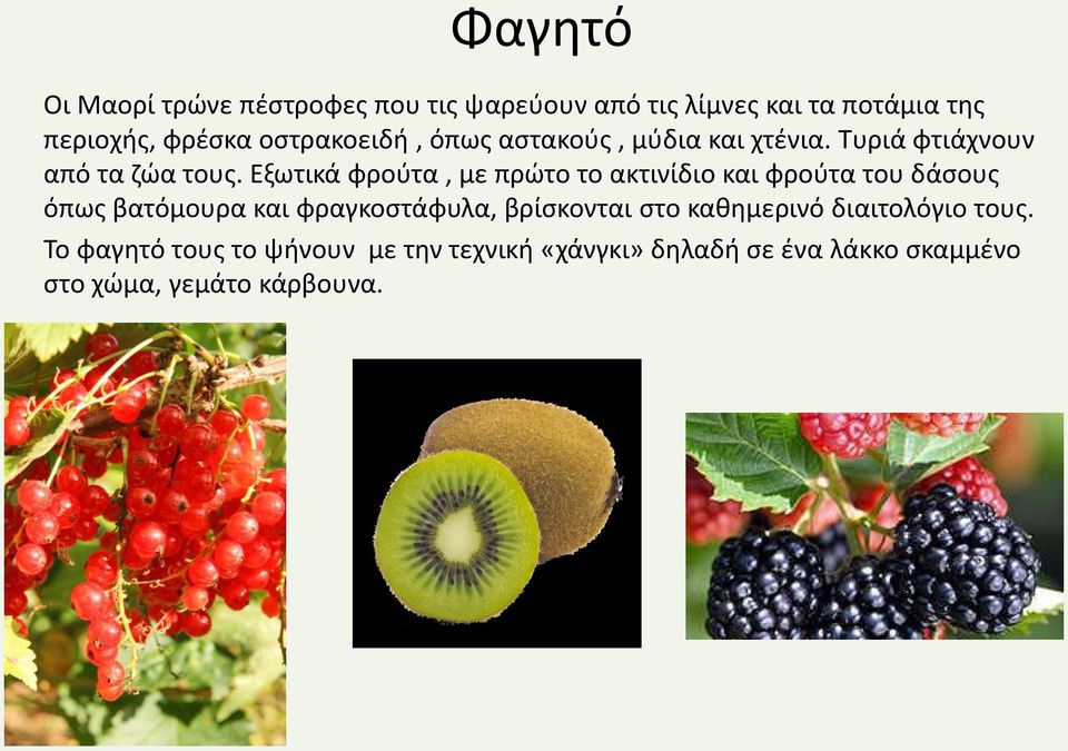 Εξωτικά φρούτα, με πρώτο το ακτινίδιο και φρούτα του δάσους όπως βατόμουρα και φραγκοστάφυλα, βρίσκονται