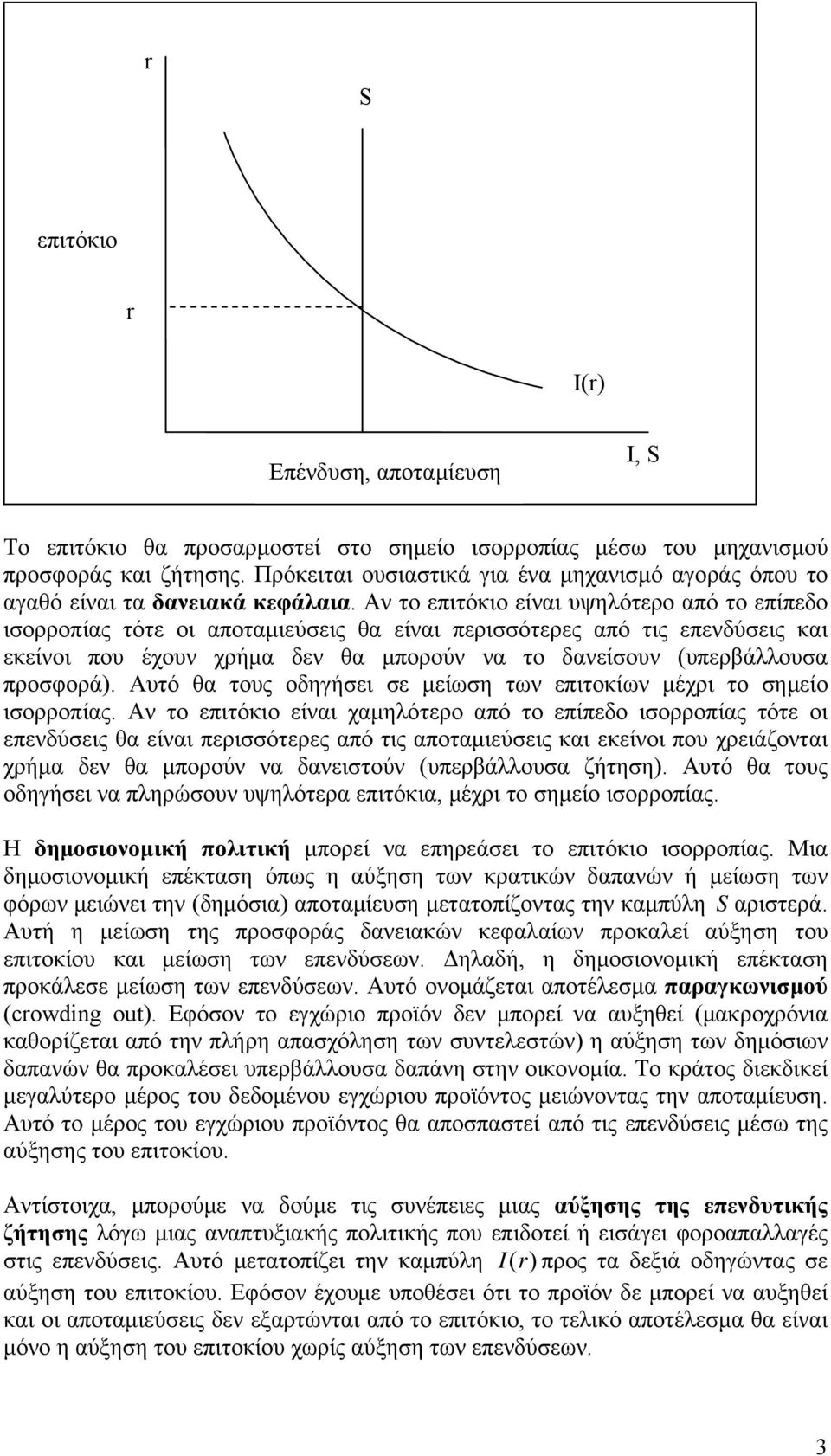 Αν το επιτόκιο είναι υψηλότερο από το επίπεδο ισορροπίας τότε οι αποταμιεύσεις θα είναι περισσότερες από τις επενδύσεις και εκείνοι που έχουν χρήμα δεν θα μπορούν να το δανείσουν (υπερβάλλουσα