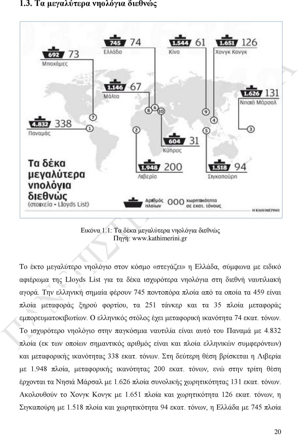 Την ελληνική σημαία φέρουν 745 ποντοπόρα πλοία από τα οποία τα 459 είναι πλοία μεταφοράς ξηρού φορτίου, τα 251 τάνκερ και τα 35 πλοία μεταφοράς εμπορευματοκιβωτίων.