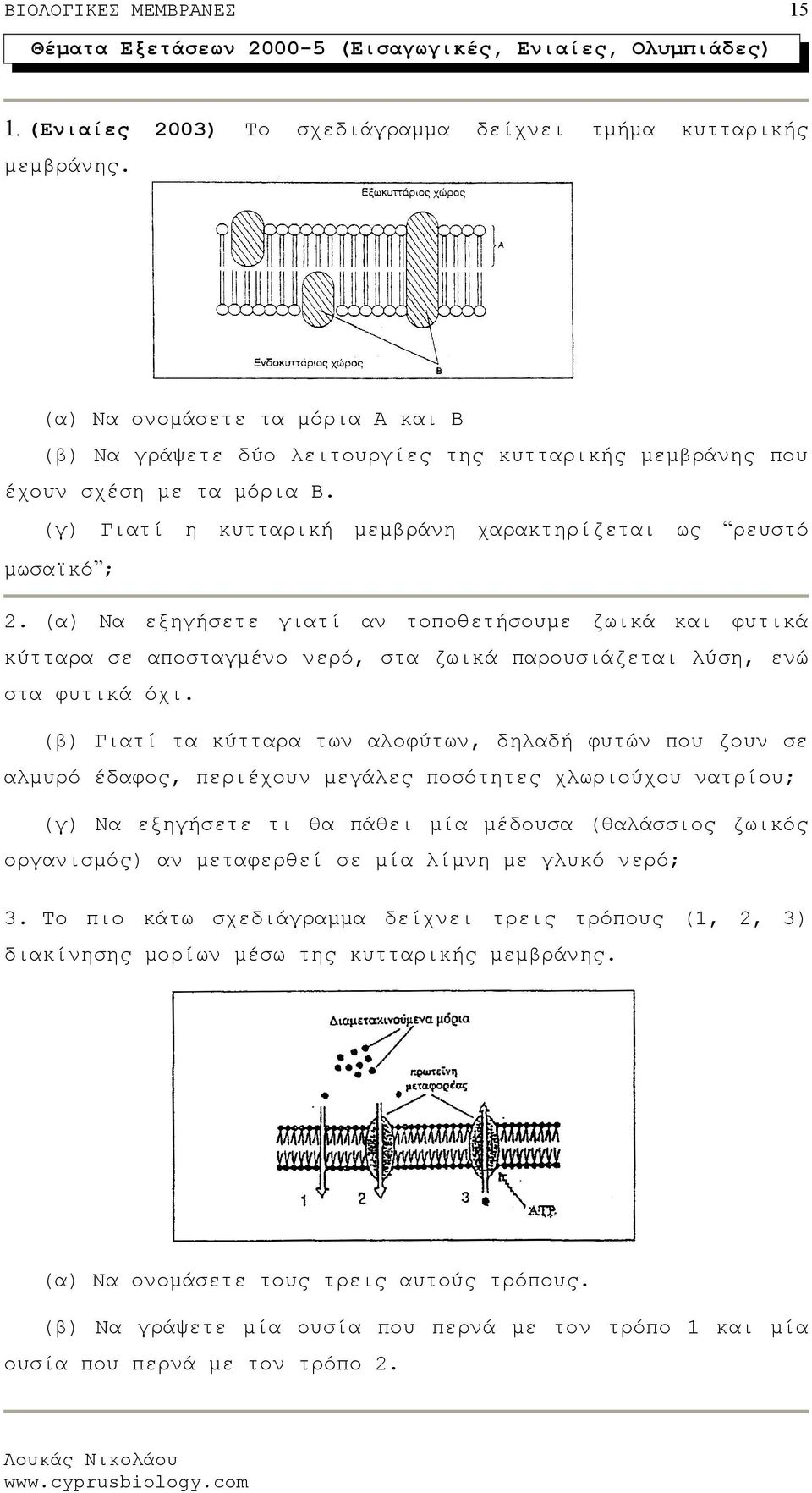 (α) Να εξηγήσετε γιατί αν τοποθετήσουμε ζωικά και φυτικά κύτταρα σε αποσταγμένο νερό, στα ζωικά παρουσιάζεται λύση, ενώ στα φυτικά όχι.