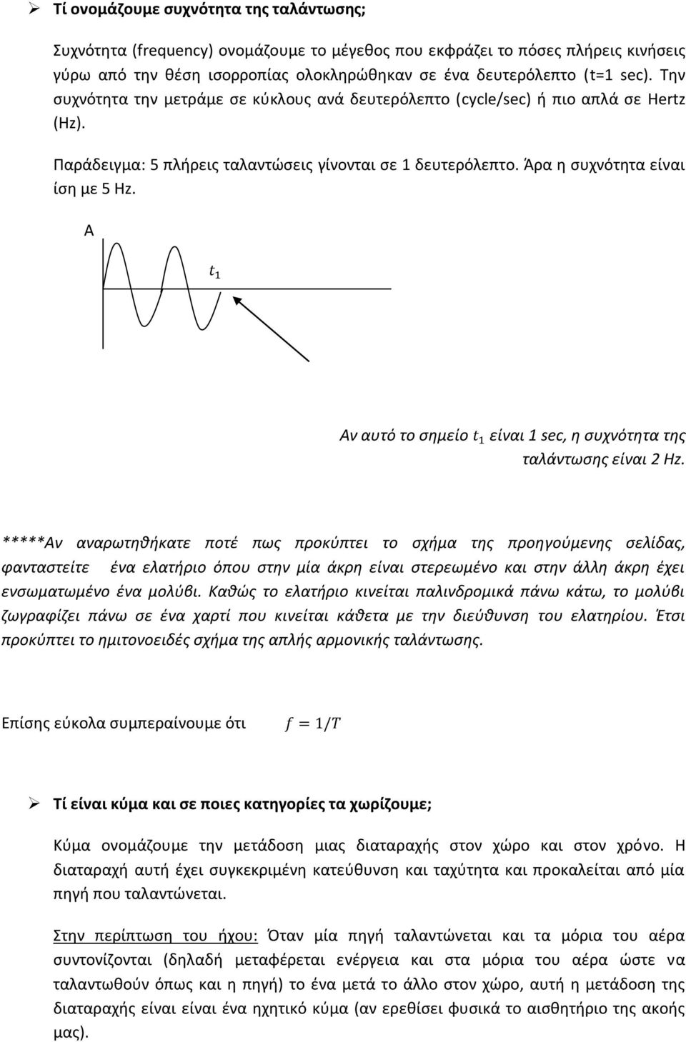 A Αν αυτό το σημείο είναι 1 sec, η συχνότητα της ταλάντωσης είναι 2 Ηz.