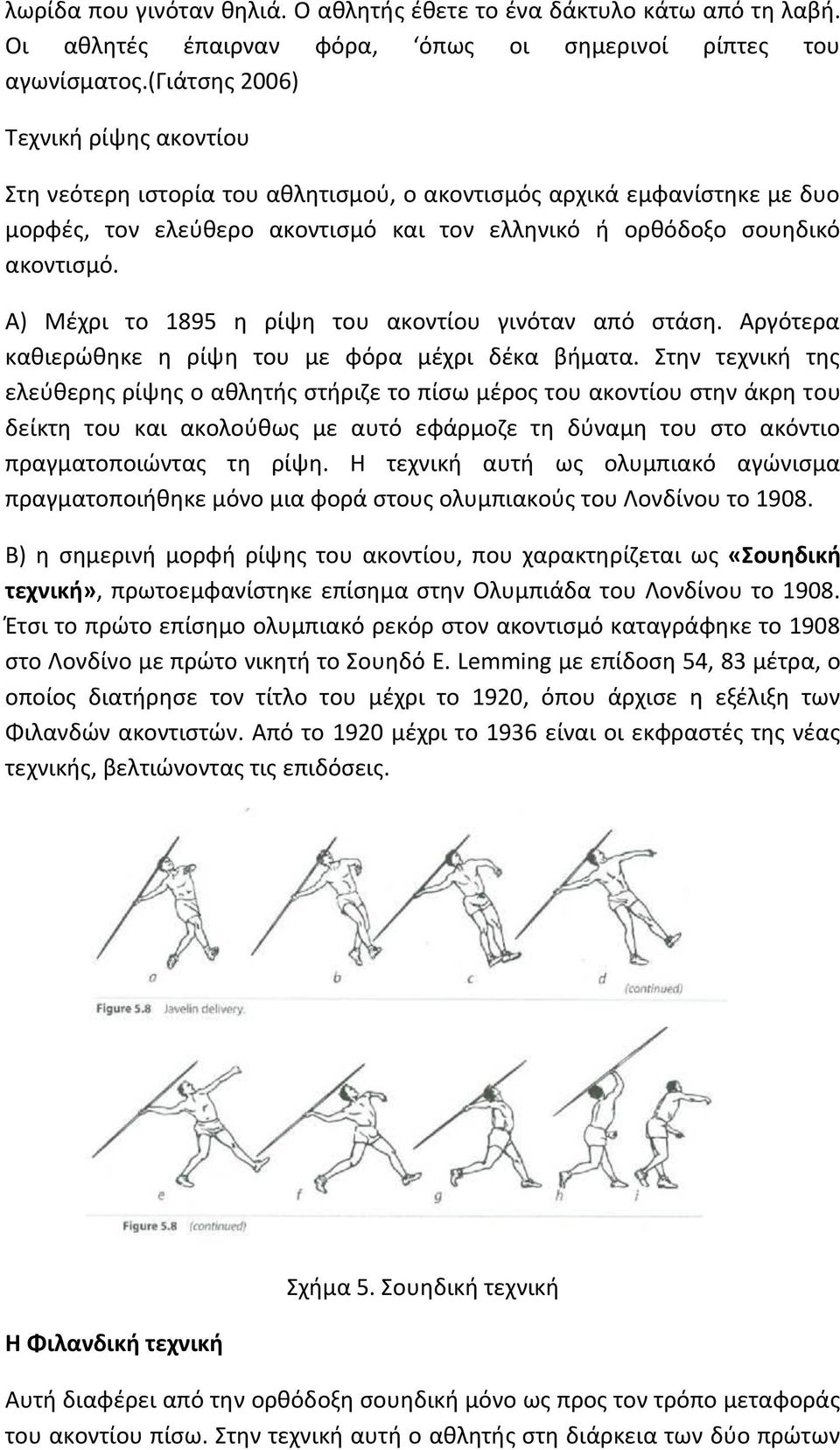 Α) Μέχρι το 1895 η ρίψη του ακοντίου γινόταν από στάση. Αργότερα καθιερώθηκε η ρίψη του με φόρα μέχρι δέκα βήματα.