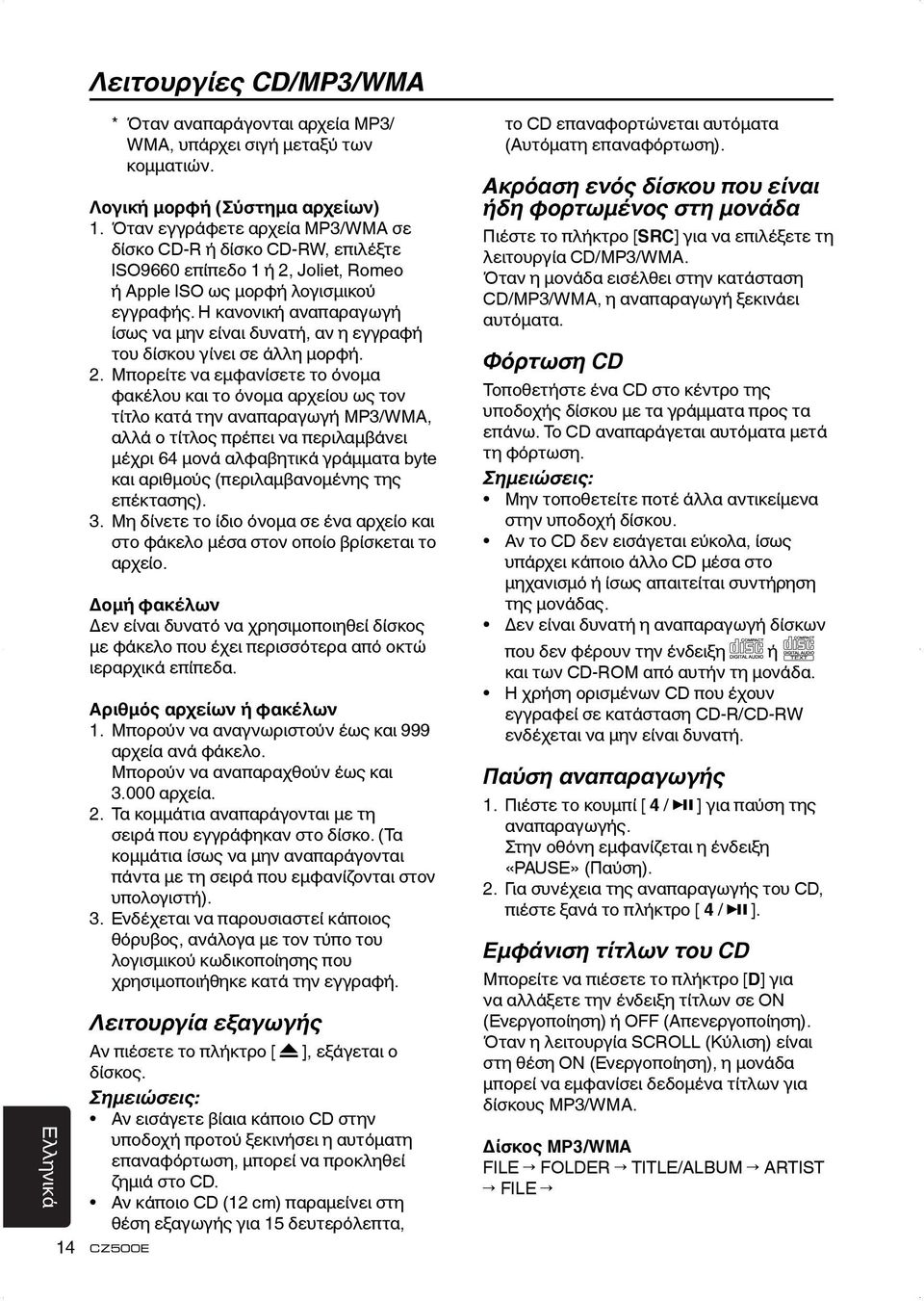 Η κανονική αναπαραγωγή ίσως να μην είναι δυνατή, αν η εγγραφή του δίσκου γίνει σε άλλη μορφή. 2.