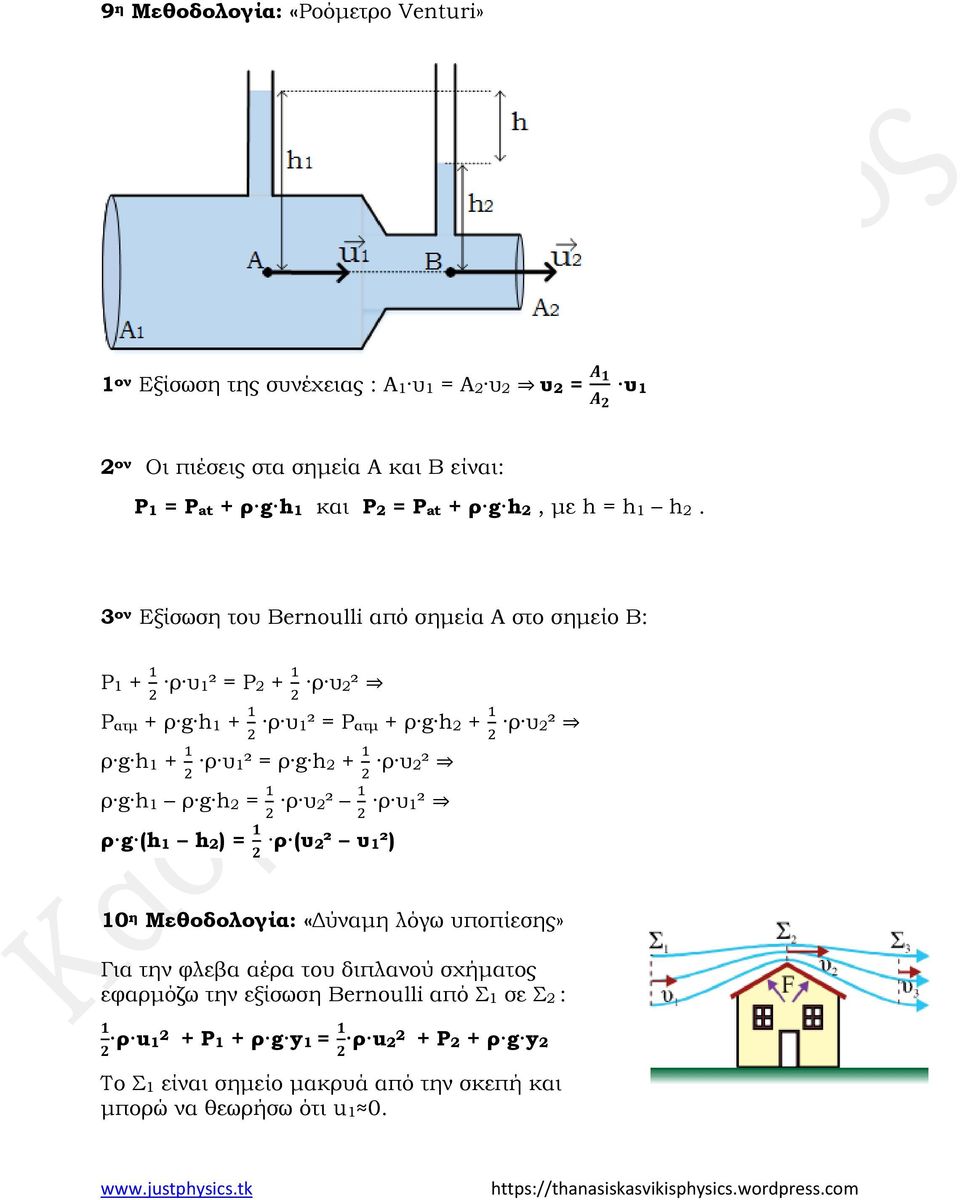 3 ον Εξίσωση του Bernoulli από σημεία Α στο σημείο Β: Ρ + ρ υ² = 2 Ρ2 + ρ υ2² 2 Ρατμ + ρ g h + ρ υ² = 2 Ρατμ + ρ g h2 + ρ υ2² 2 ρ g h + ρ υ² = 2 ρ g h2 + ρ υ2²