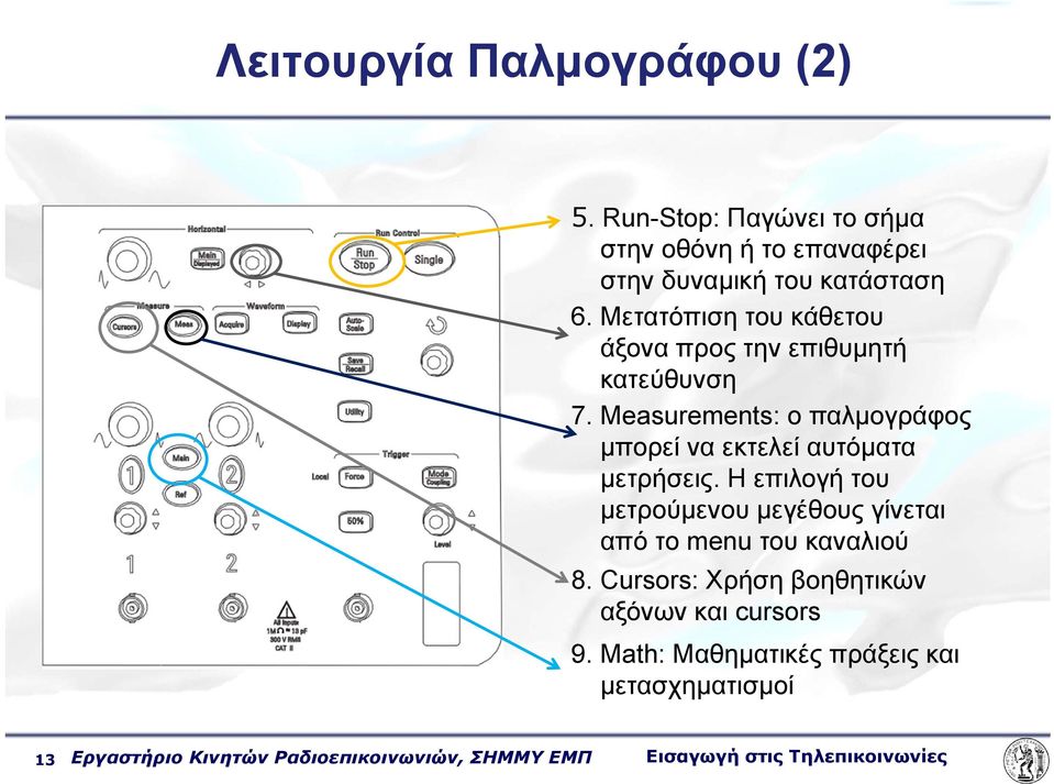 Measurements: ο παλμογράφος μπορεί να εκτελεί αυτόματα μετρήσεις.