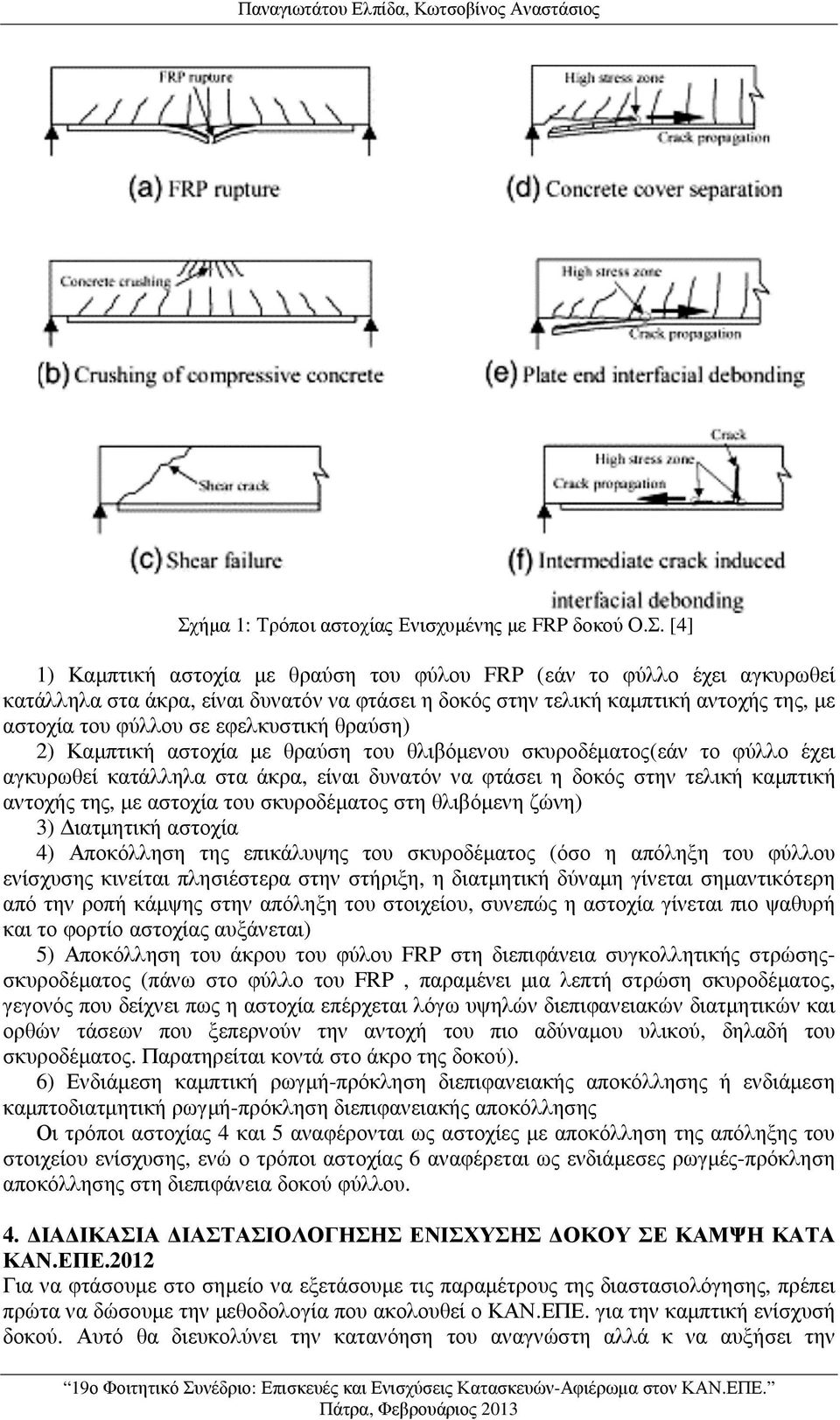 [4] 1) Καµπτική αστοχία µε θραύση του φύλου FRP (εάν το φύλλο έχει αγκυρωθεί κατάλληλα στα άκρα, είναι δυνατόν να φτάσει η δοκός στην τελική καµπτική αντοχής της, µε αστοχία του φύλλου σε εφελκυστική