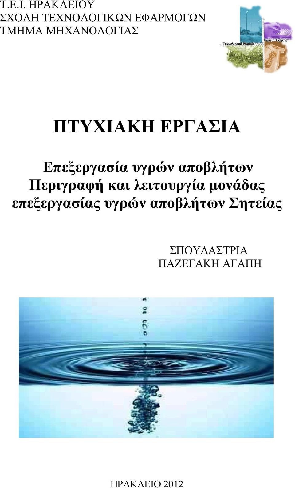 ΜΗΧΑΝΟΛΟΓΙΑΣ ΠΤΥΧΙΑΚΗ ΕΡΓΑΣΙΑ Επεξεργασία υγρών