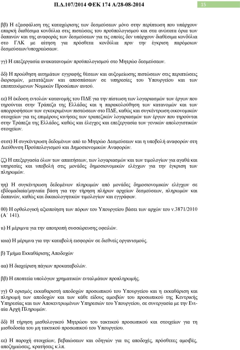 γγ) Η επεξεργασία ανακατανομών προϋπολογισμού στο Μητρώο δεσμεύσεων.