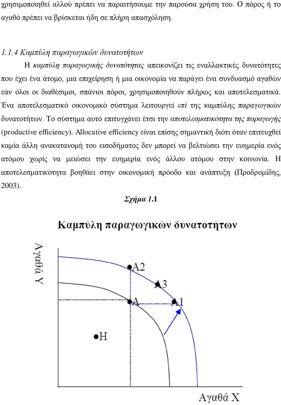 όλοι οι διαθέσιμοι, σπάνιοι πόροι, χρησιμοποιηθούν πλήρως και αποτελεσματικά. Ένα αποτελεσματικό οικονομικό σύστημα λειτουργεί επί της καμπύλης παραγωγικών δυνατοτήτων.