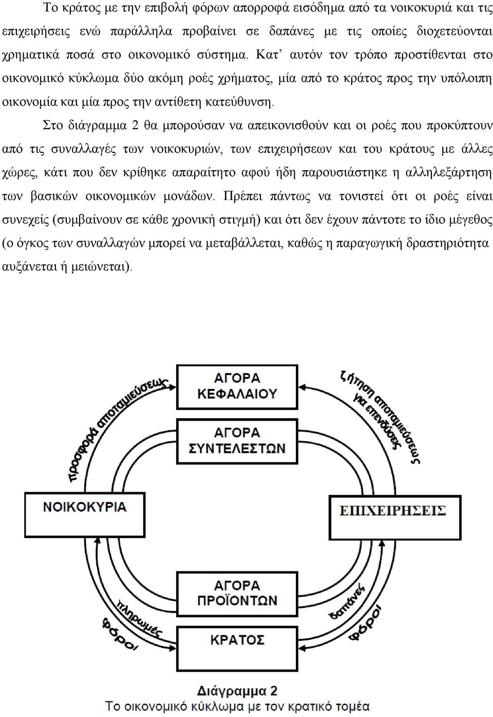 Στο διάγραμμα 2 θα μπορούσαν να απεικονισθούν και οι ροές που προκύπτουν από τις συναλλαγές των νοικοκυριών, των επιχειρήσεων και του κράτους με άλλες χώρες, κάτι που δεν κρίθηκε απαραίτητο αφού ήδη
