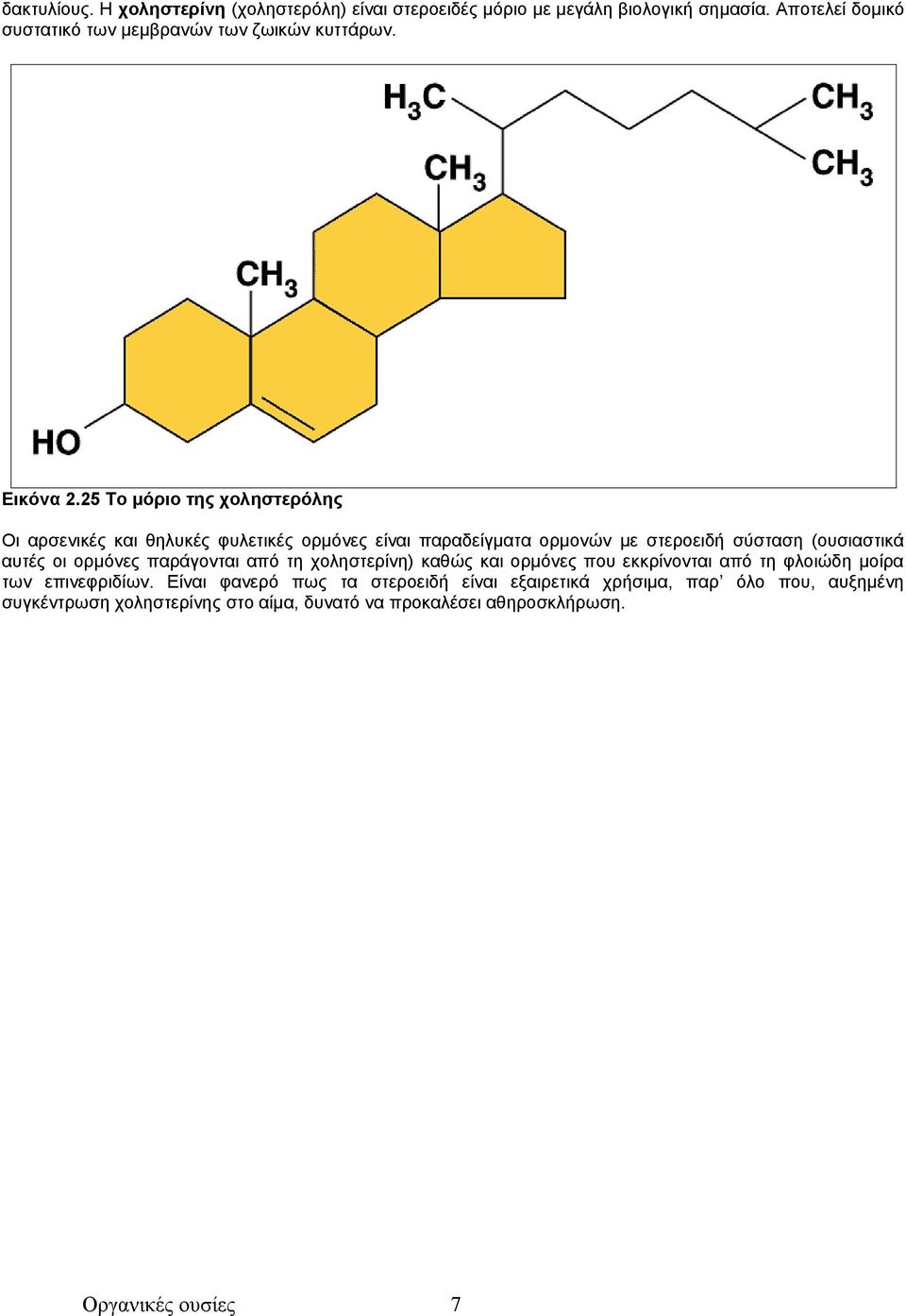 25 Το μόριο της χοληστερόλης Οι αρσενικές και θηλυκές φυλετικές ορμόνες είναι παραδείγματα ορμονών με στεροειδή σύσταση (ουσιαστικά αυτές οι