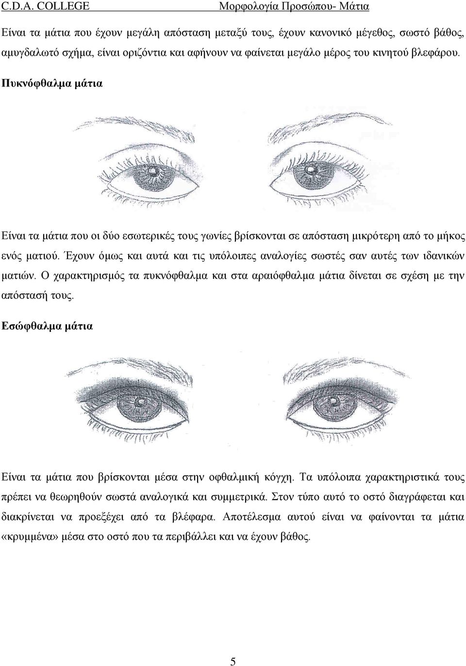 Έχουν όμως και αυτά και τις υπόλοιπες αναλογίες σωστές σαν αυτές των ιδανικών ματιών. Ο χαρακτηρισμός τα πυκνόφθαλμα και στα αραιόφθαλμα μάτια δίνεται σε σχέση με την απόστασή τους.
