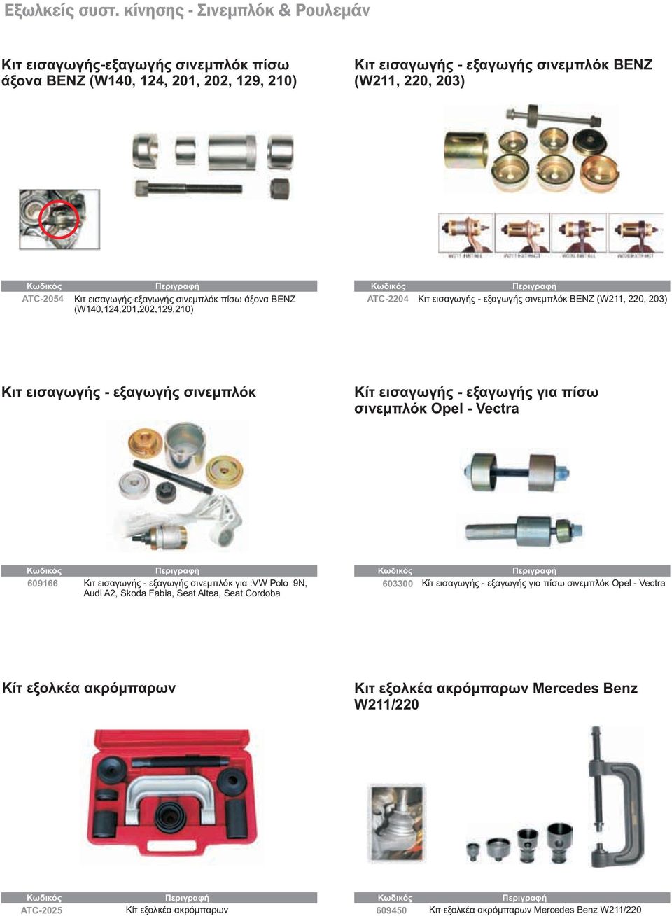 εξαγωγής για πίσω σινεμπλόκ Opel - Vectra 609166 Κιτ εισαγωγής - εξαγωγής σινεμπλόκ για :VW Polo 9N, Audi A2, Skoda Fabia, Seat Altea, Seat Cordoba 603300 Κίτ εισαγωγής -