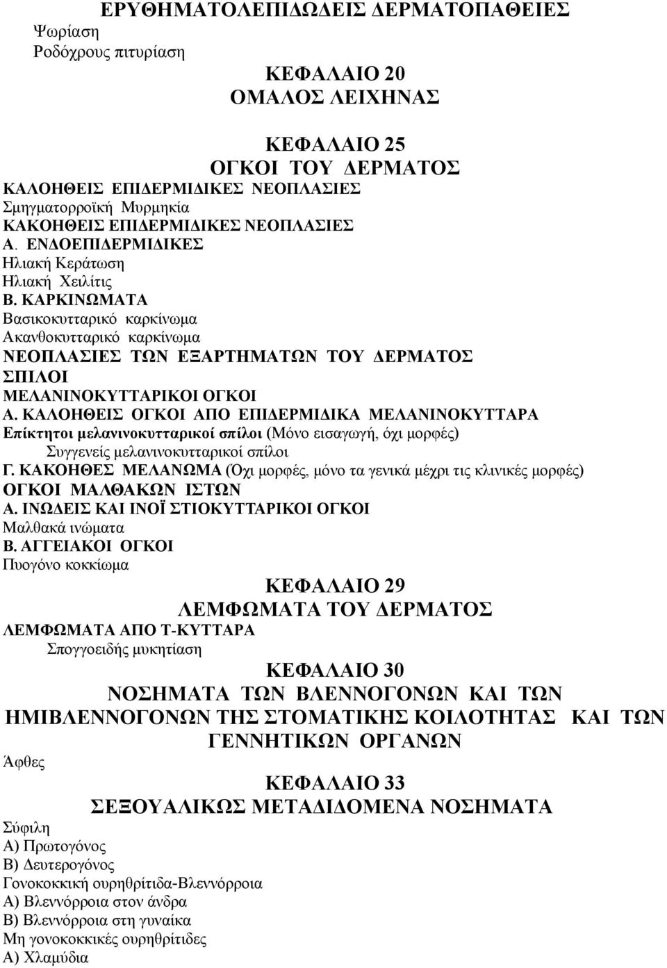 ΚΑΡΚΙΝΩΜΑΤΑ Βασικοκυτταρικό καρκίνωμα Ακανθοκυτταρικό καρκίνωμα ΝΕΟΠΛΑΣΙΕΣ ΤΩΝ ΕΞΑΡΤΗΜΑΤΩΝ ΤΟΥ ΔΕΡΜΑΤΟΣ ΣΠΙΛΟΙ ΜΕΛΑΝΙΝΟΚΥΤΤΑΡΙΚΟΙ ΟΓΚΟΙ Α.