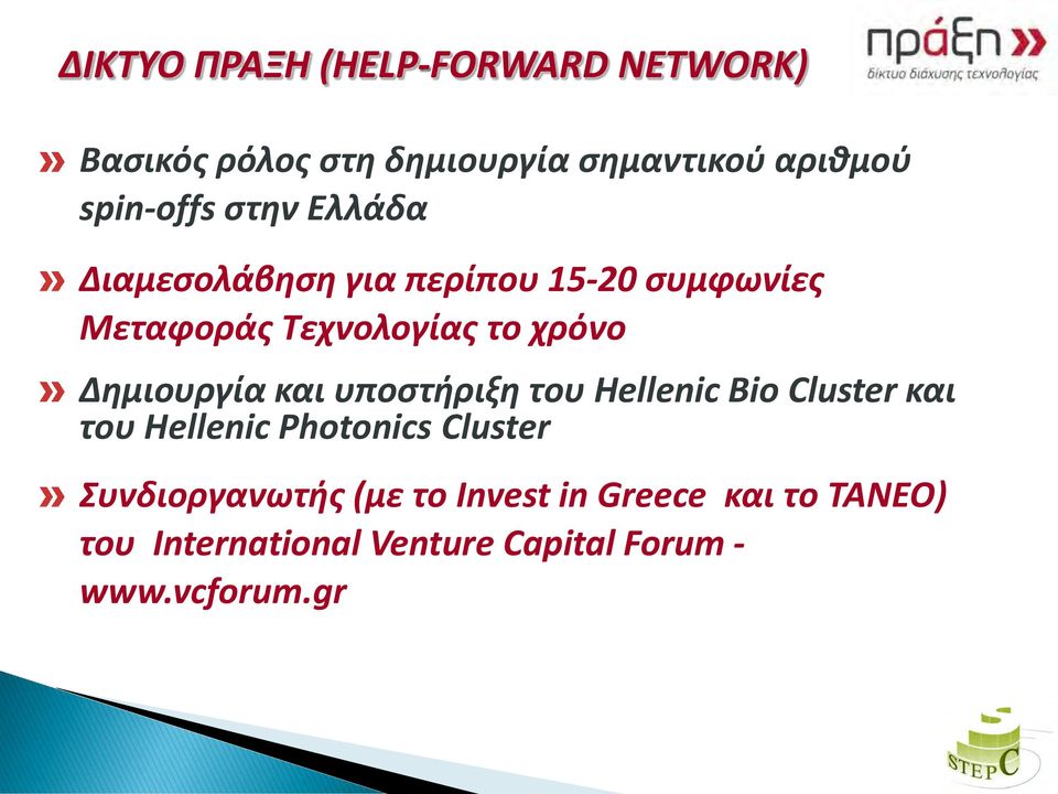 Δημιουργία και υποστήριξη του Hellenic Bio Cluster και του Hellenic Photonics Cluster