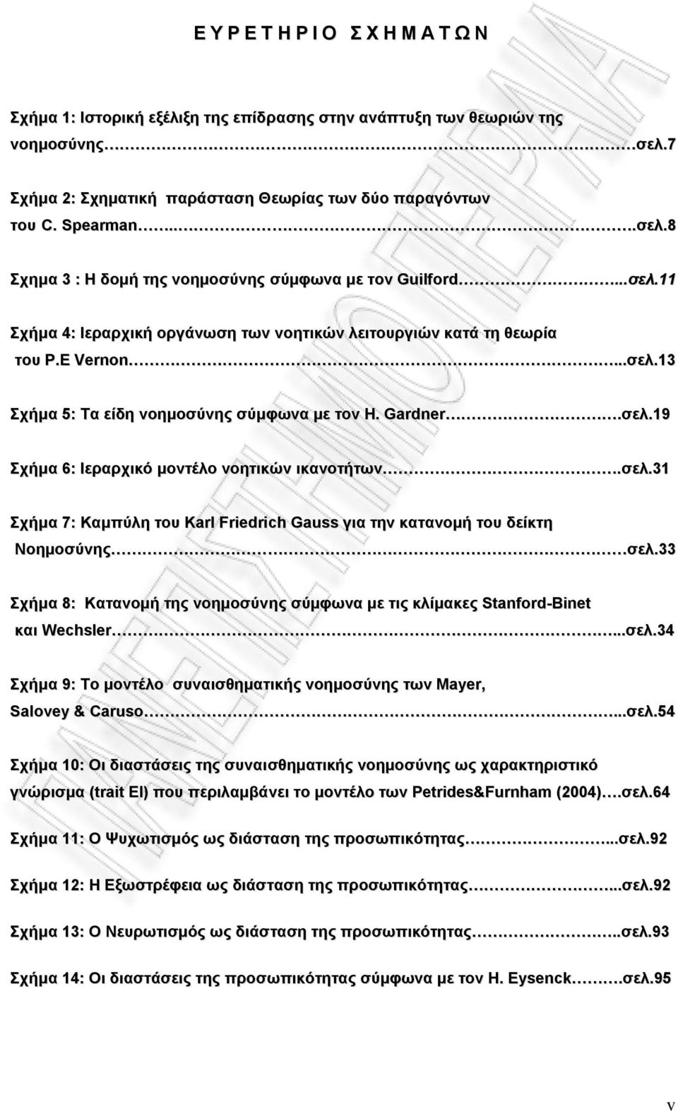σελ.31 Σχήμα 7: Καμπύλη του Karl Friedrich Gauss για την κατανομή του δείκτη Νοημοσύνης σελ.33 Σχήμα 8: Κατανομή της νοημοσύνης σύμφωνα με τις κλίμακες Stanford-Binet και Wechsler...σελ.34 Σχήμα 9: To μοντέλο συναισθηματικής νοημοσύνης των Mayer, Salovey & Caruso.