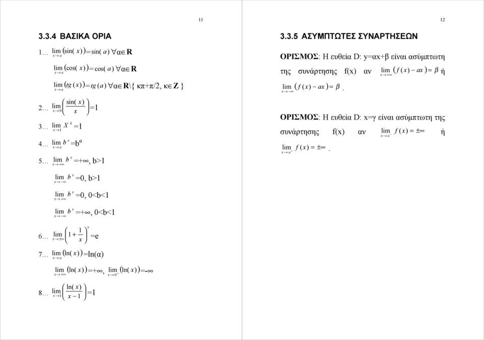 της συνάρτησης f( αν ( f ( a β ή ( f ( a β + ΟΡΙΣΜΟΣ: Η ευθεία D: γ είναι ασύμπτωτη της συνάρτησης f(