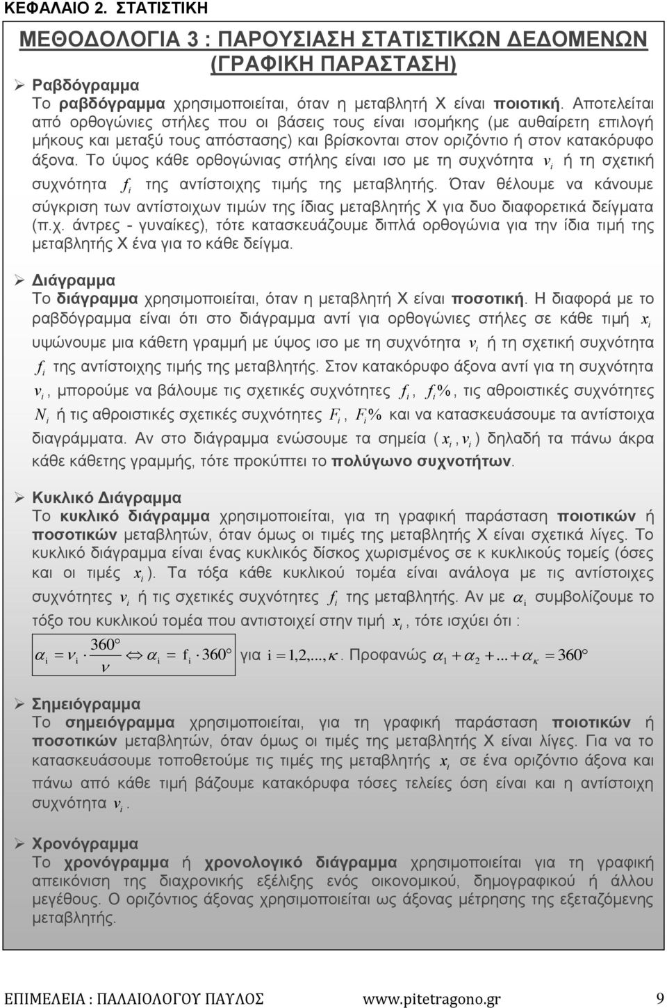 Το ύψος κάθε ορθογώνιας στήλης είναι ισο με τη συχνότητα ή τη σχετική συχνότητα της αντίστοιχης τιμής της μεταβλητής.