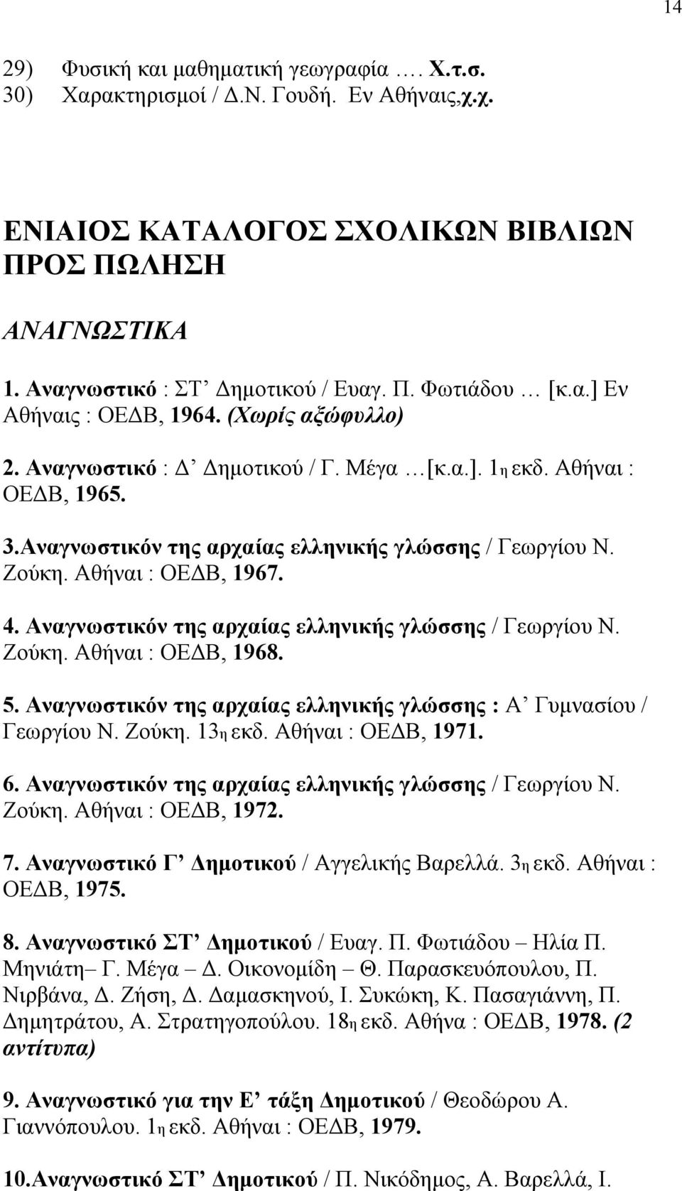 Αθήναι : ΟΕΔΒ, 1967. 4. Αναγνωστικόν της αρχαίας ελληνικής γλώσσης / Γεωργίου Ν. Ζούκη. Αθήναι : ΟΕΔΒ, 1968. 5. Αναγνωστικόν της αρχαίας ελληνικής γλώσσης : Α Γυμνασίου / Γεωργίου Ν. Ζούκη. 13η εκδ.