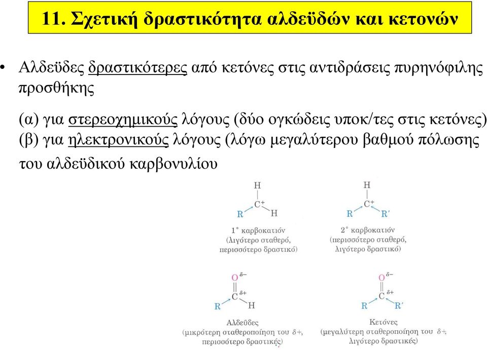 στερεοχημικούς λόγους (δύο ογκώδεις υποκ/τες στις κετόνες) (β) για