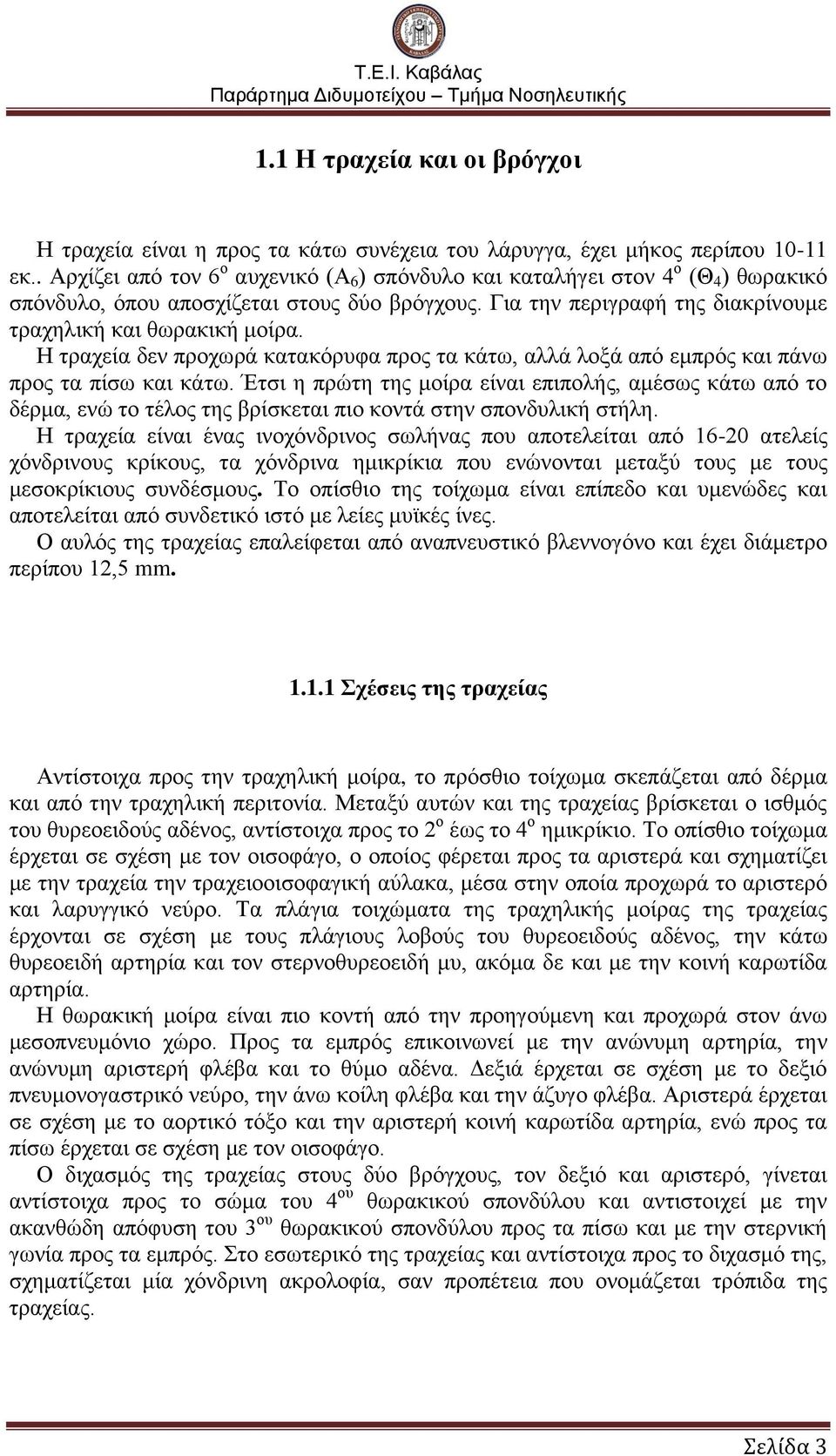 Η τραχεία δεν προχωρά κατακόρυφα προς τα κάτω, αλλά λοξά από εμπρός και πάνω προς τα πίσω και κάτω.