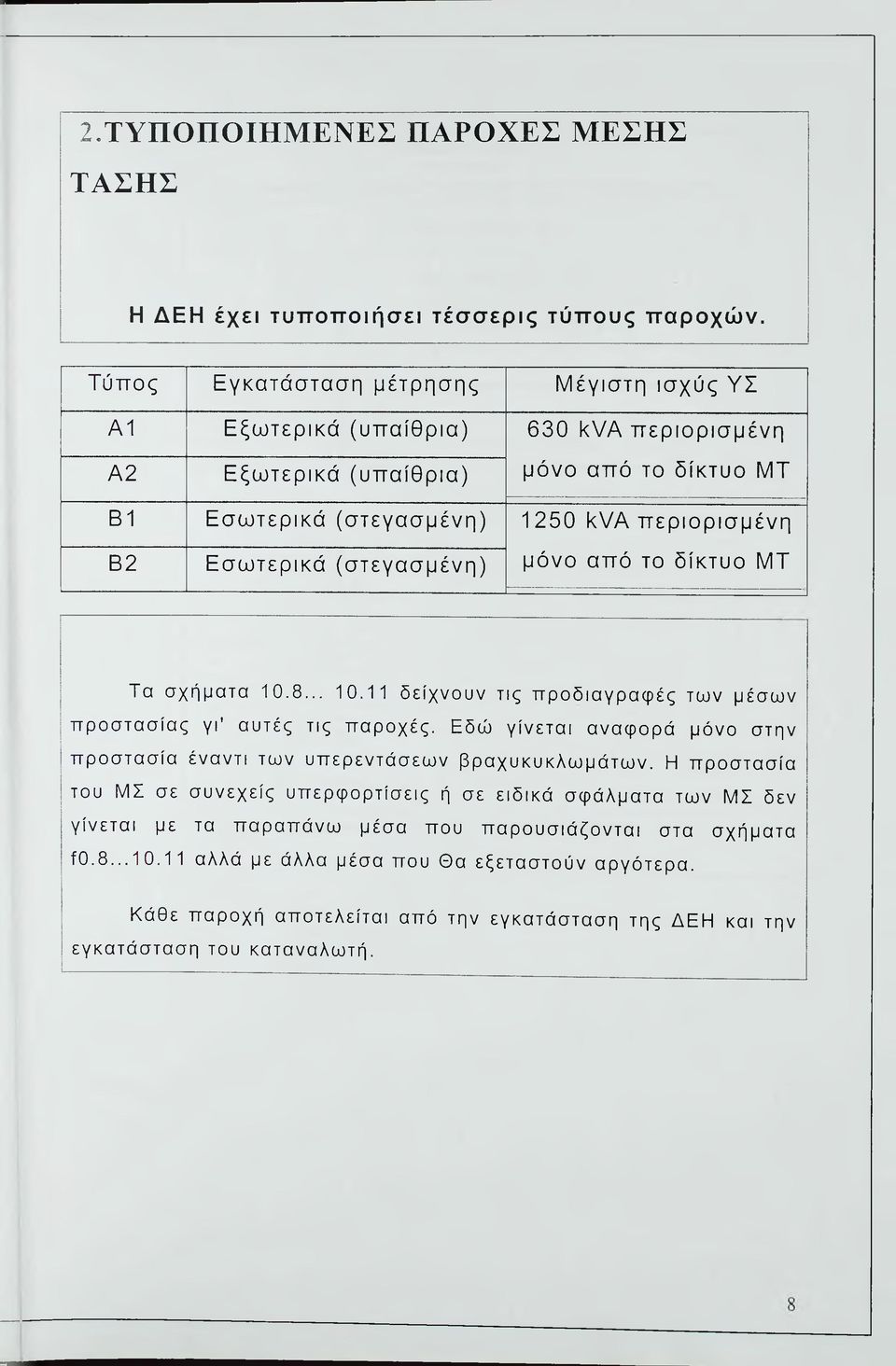 Εσωτερικά (στεγασμένη) μόνο από το δίκτυο ΜΤ Τα σχήματα 10.8... 10.11 δείχνουν τις προδιαγραφές των μέσων προστασίας γι' αυτές τις παροχές.