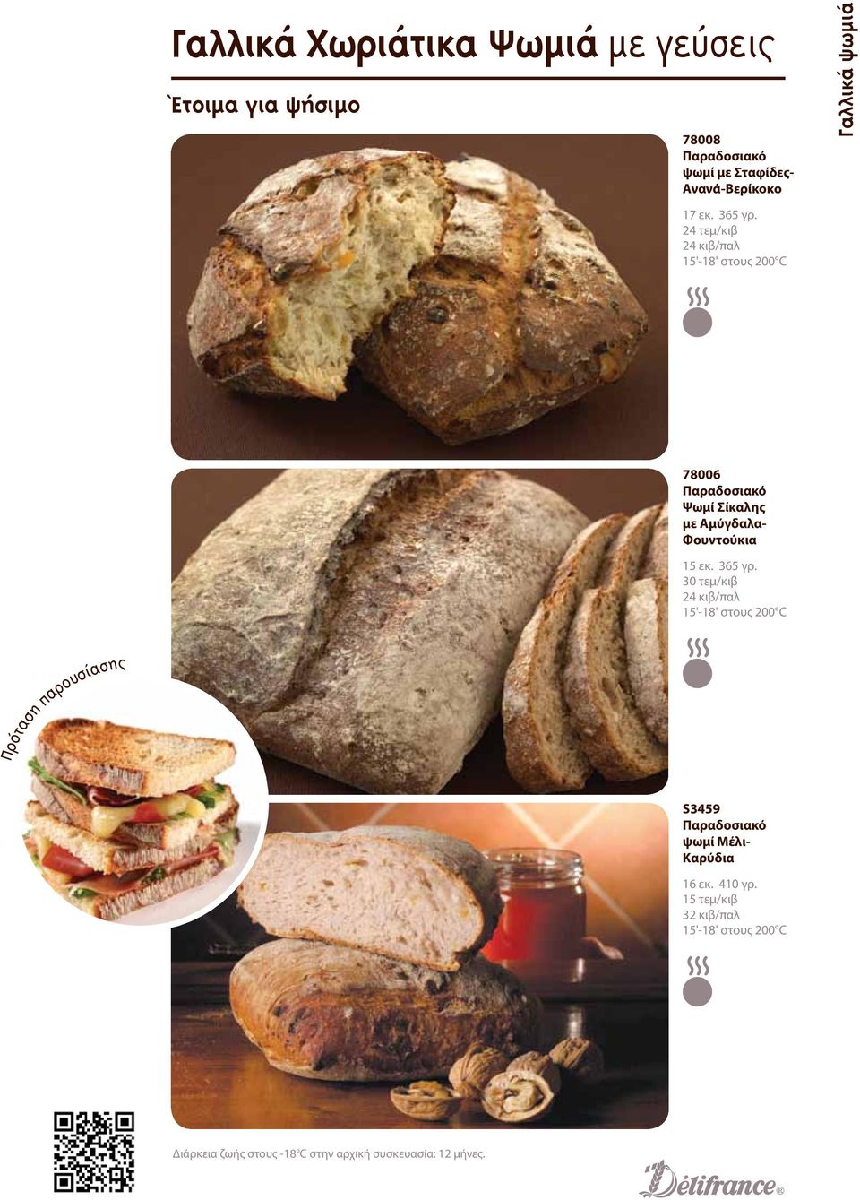 24 τεμ/κιβ 24 κιβ/παλ 15'-18' στους 200 C 78006 Παραδοσιακό Ψωμί Σίκαλης με Αμύγδαλα- Φουντούκια 15 εκ. 365 γρ.