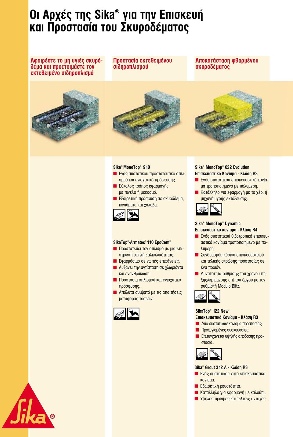 Εξαιρετική πρόσφυση σε σκυρόδεμα, κονιάματα και χάλυβα. Sika MonoTop 622 Evolution Επισκευαστικό Κονίαμα - Κλάση R3 Ενός συστατικού επισκευαστικό κονίαμα τροποποιημένο με πολυμερή.