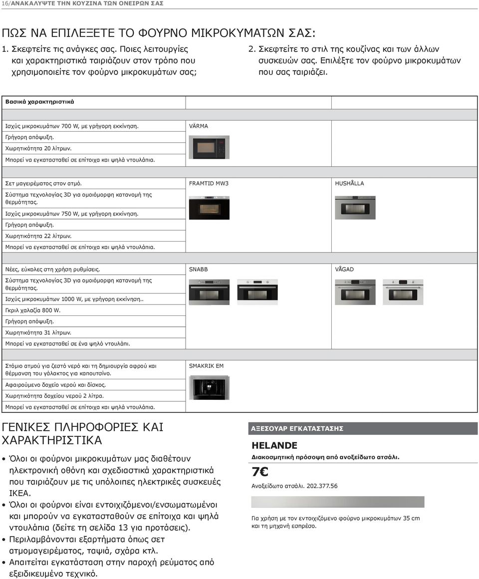 Επιλέξτε τον φούρνο μικροκυμάτων που σας ταιριάζει. Βασικά χαρακτηριστικά Ισχύς μικροκυμάτων 700 W, με γρήγορη εκκίνηση. VÄRMA Γρήγορη απόψυξη. Χωρητικότητα 20 λίτρων.