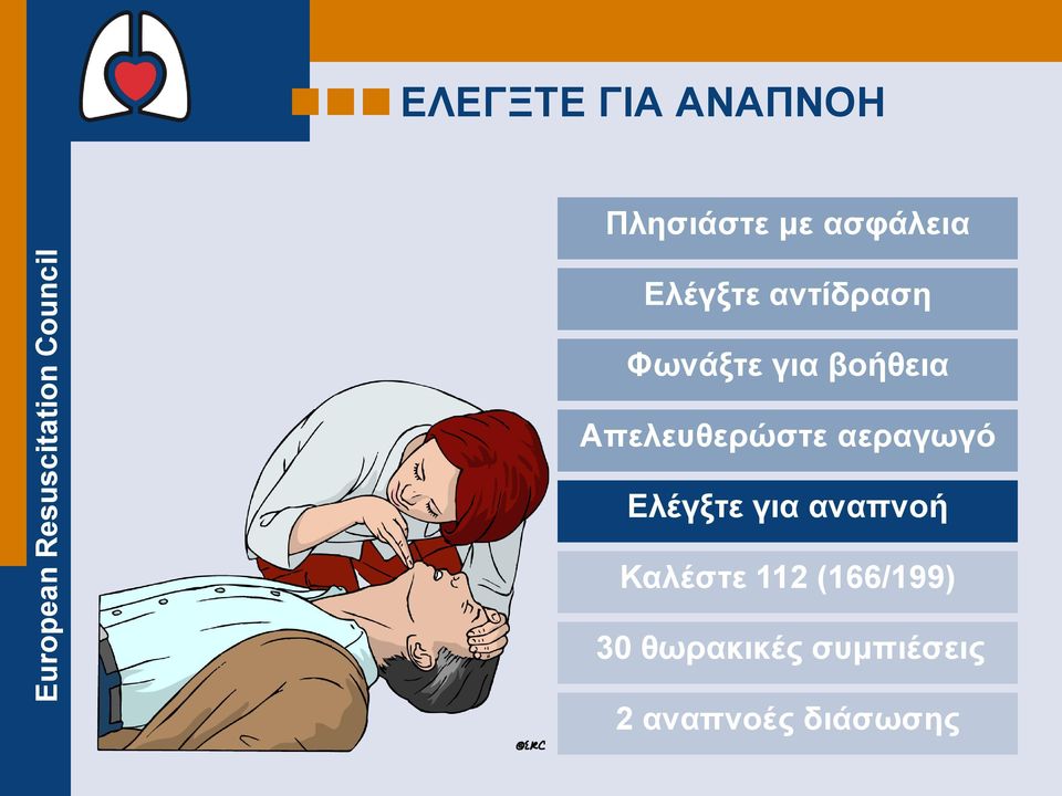 Απελευθερώστε αεραγωγό Ελέγξτε για αναπνοή