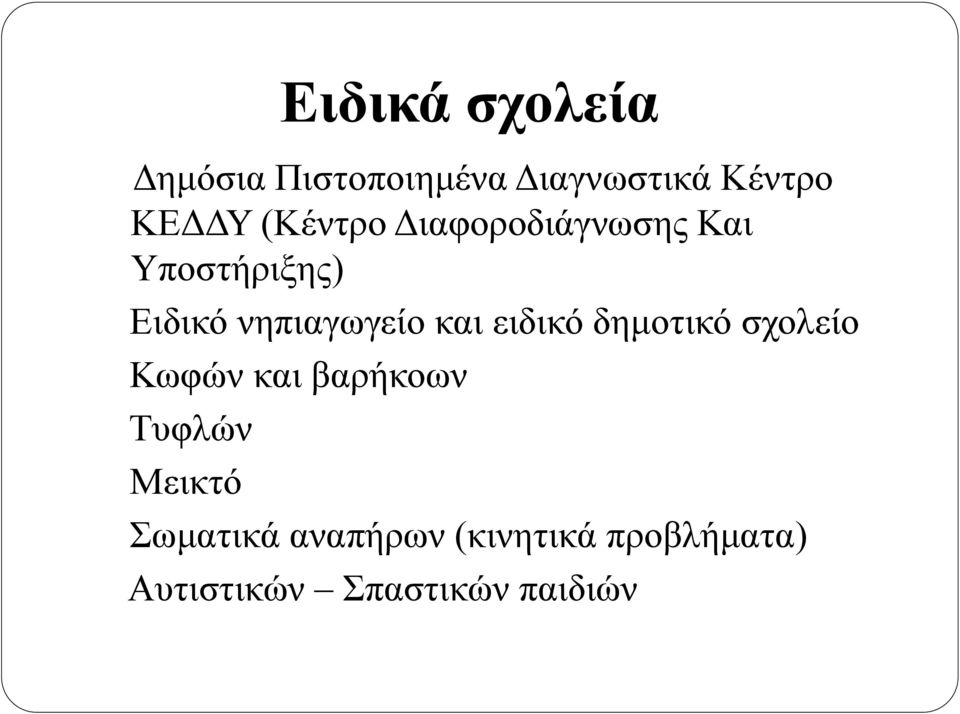 και ειδικό δημοτικό σχολείο Κωφών και βαρήκοων Τυφλών Μεικτό