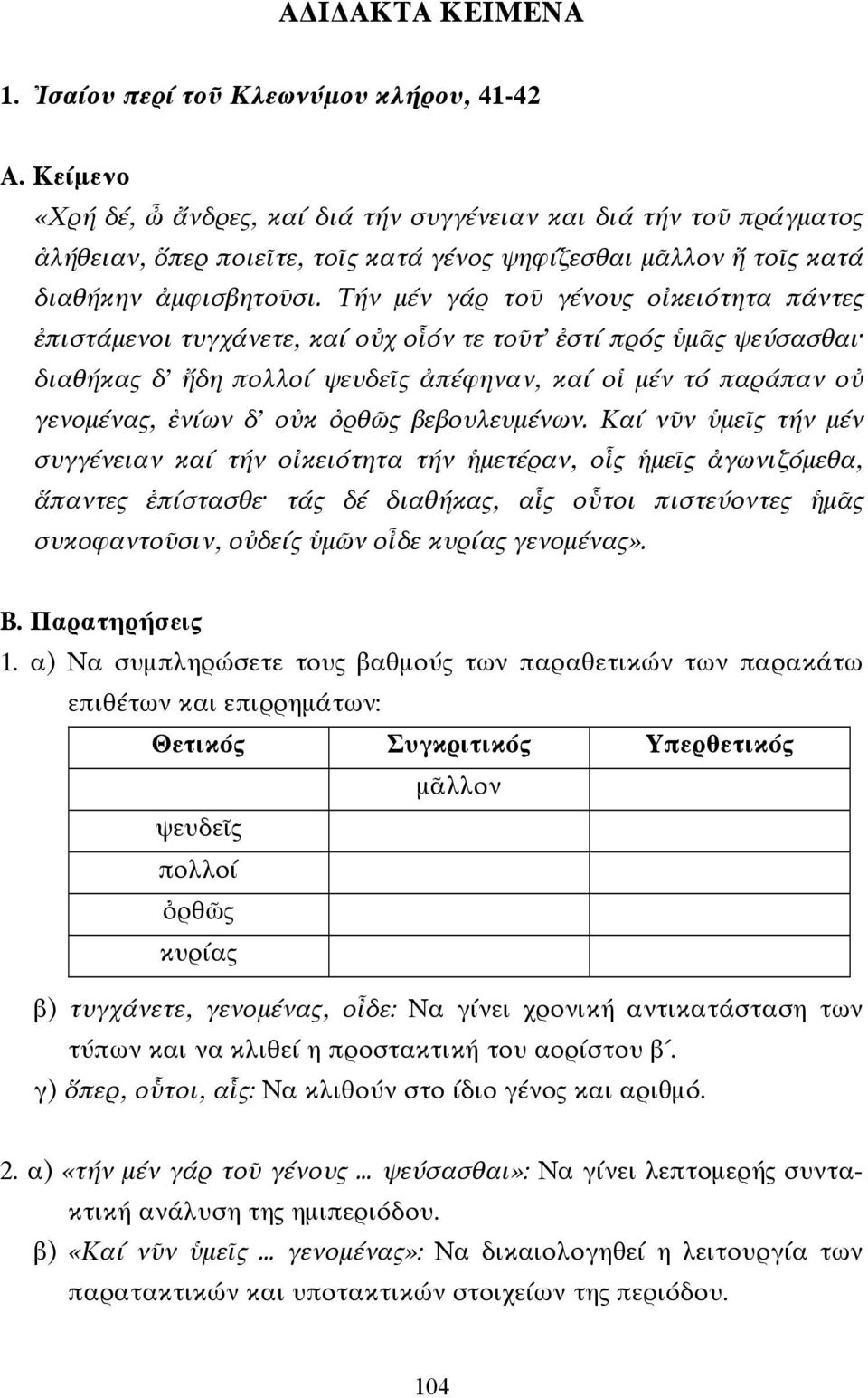 Τήν µέν γάρ τοῦ γένους οἰκειότητα πάντες ἐπιστάµενοι τυγχάνετε, καί οὐχ οἷόν τε τοῦτ ἐστί πρός ὑµᾶς ψεύσασθαι διαθήκας δ ἤδη πολλοί ψευδεῖς ἀπέφηναν, καί οἱ µέν τό παράπαν οὐ γενοµένας, ἐνίων δ οὐκ