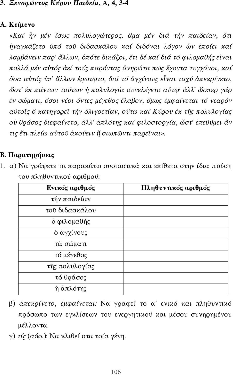 πολυλογία συνελέγετο αὐτῷ ἀλλ ὥσπερ γάρ ἐν σώµατι, ὅσοι νέοι ὄντες µέγεθος ἔλαβον, ὅµως ἐµφαίνεται τό νεαρόν αὐτοῖς ὅ κατηγορεῖ τήν ὀλιγοετίαν, οὕτω καί Κύρου ἐκ τῆς πολυλογίας οὐ θράσος διεφαίνετο,