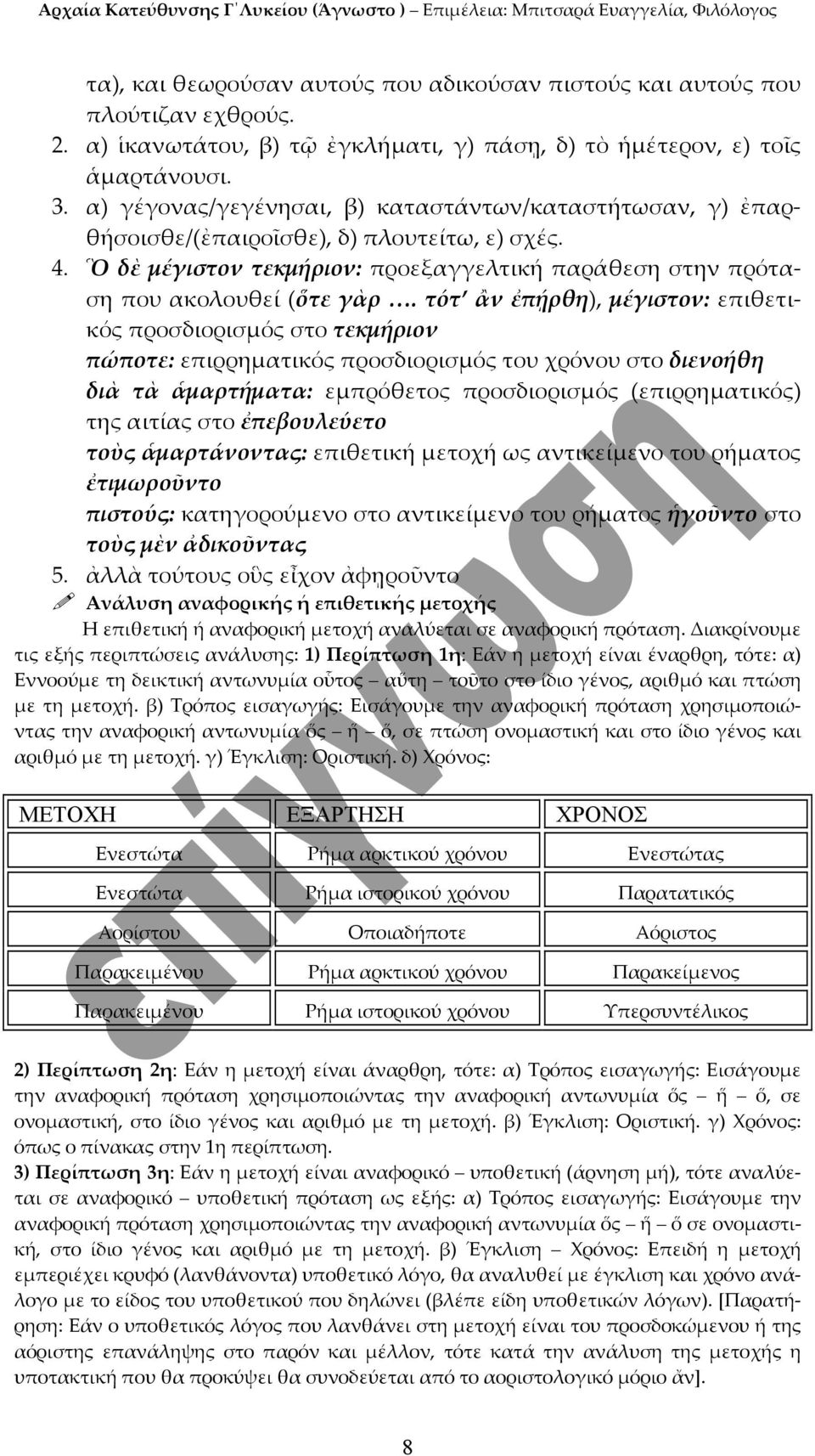 τότ ἂν ἐπῄρθη), μέγιστον: επιθετικός προσδιορισμός στο τεκμήριον πώποτε: επιρρηματικός προσδιορισμός του χρόνου στο διενοήθη διὰ τὰ ἁμαρτήματα: εμπρόθετος προσδιορισμός (επιρρηματικός) της αιτίας στο