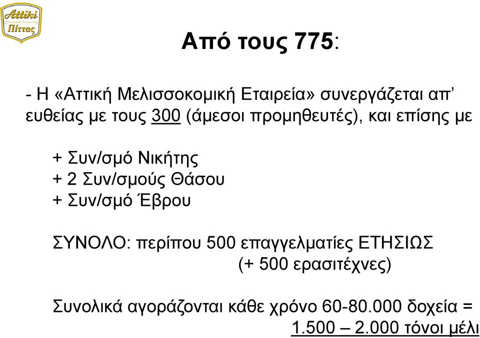 Θάσου + Συν/σμό Έβρου ΣΥΝΟΛΟ: περίπου 500 επαγγελματίες ΕΤΗΣΙΩΣ (+ 500