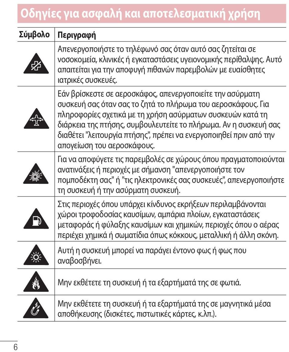 Για πληροφορίες σχετικά με τη χρήση ασύρματων συσκευών κατά τη διάρκεια της πτήσης, συμβουλευτείτε το πλήρωμα.
