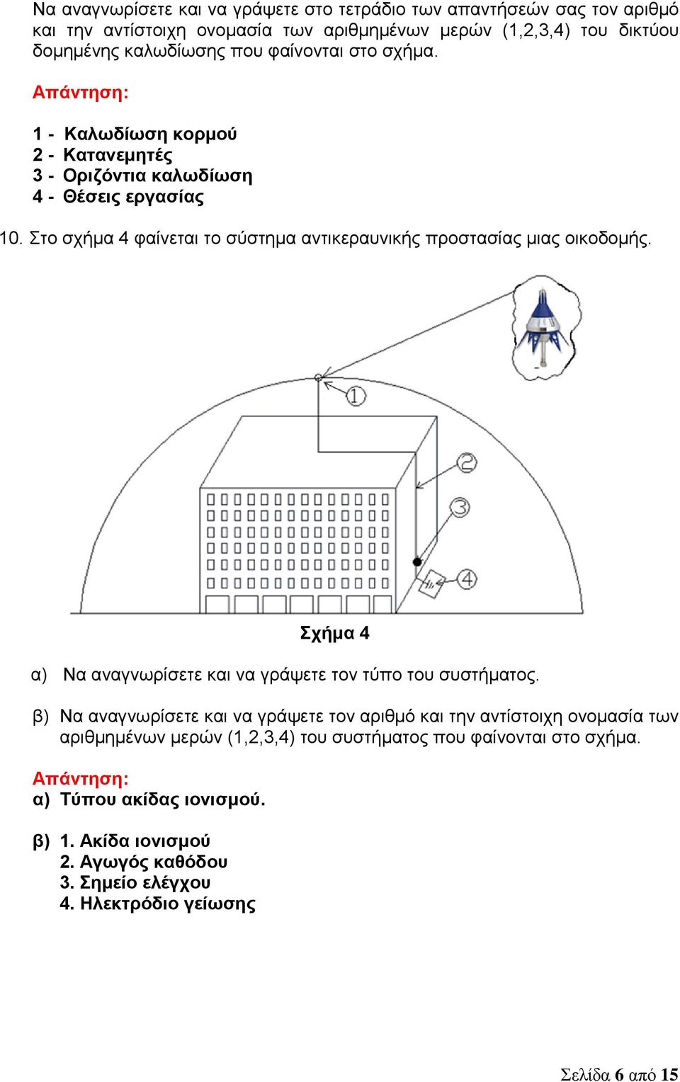 Στο σχήμα 4 φαίνεται το σύστημα αντικεραυνικής προστασίας μιας οικοδομής. Σχήμα 4 α) Να αναγνωρίσετε και να γράψετε τον τύπο του συστήματος.