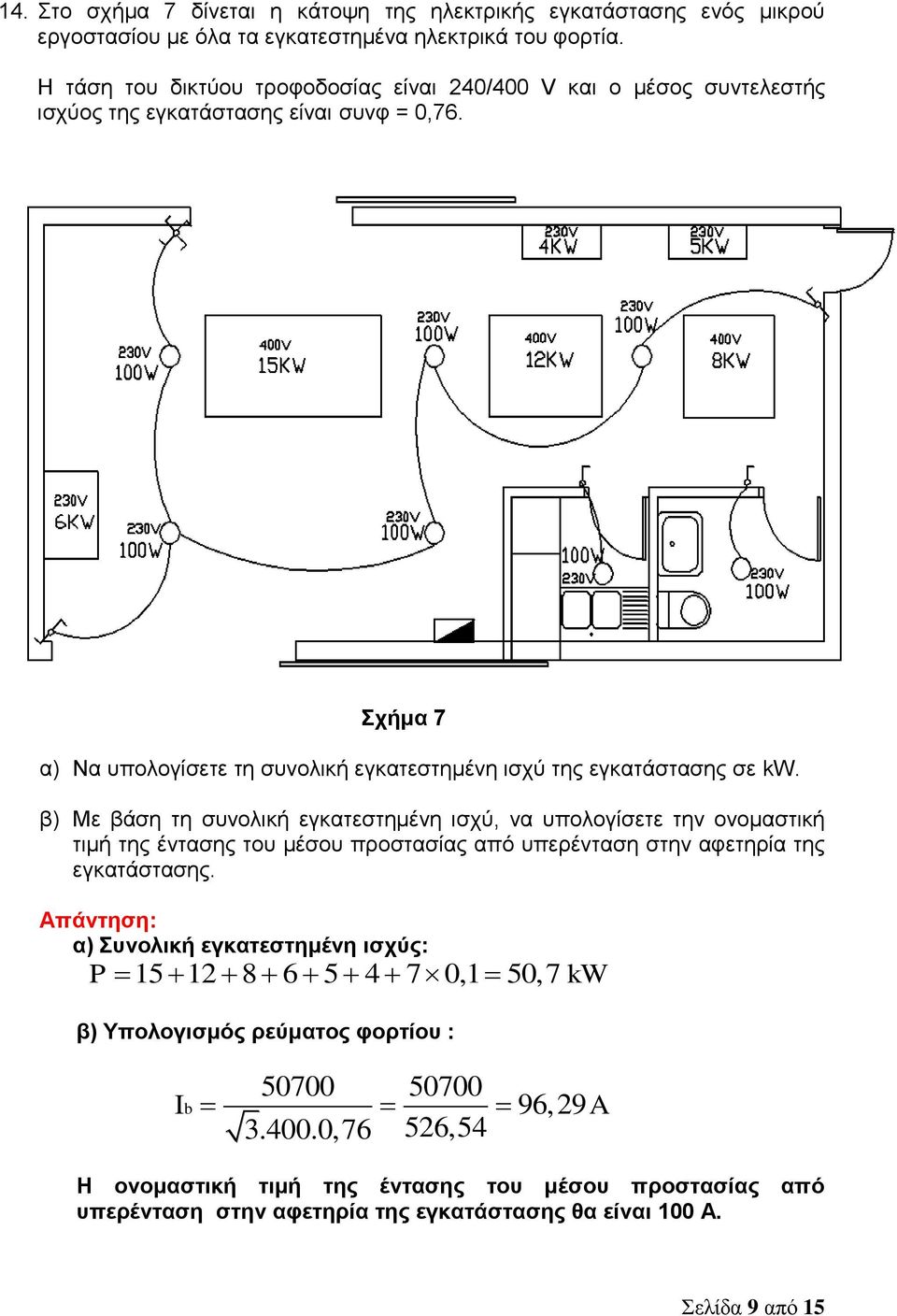 Σχήμα 7 α) Να υπολογίσετε τη συνολική εγκατεστημένη ισχύ της εγκατάστασης σε kw.