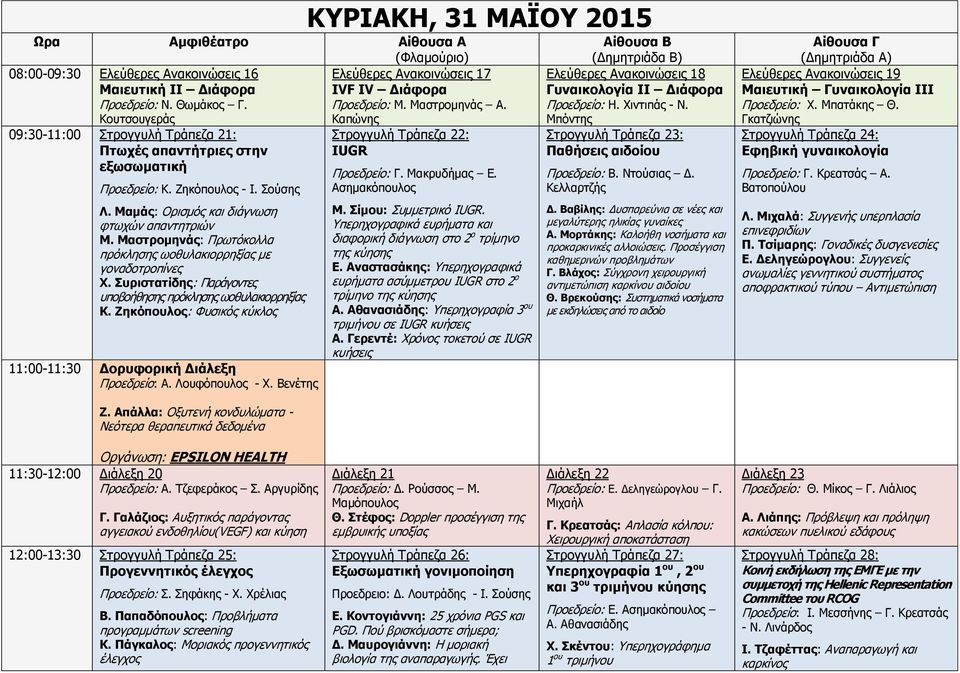 Μαστρομηνάς: Πρωτόκολλα πρόκλησης ωοθυλακιορρηξίας με γοναδοτροπίνες Χ. Συριστατίδης: Παράγοντες υποβοήθησης πρόκλησης ωοθυλακιορρηξίας Κ.