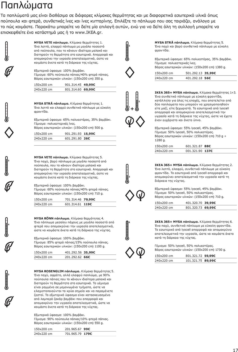ικεα.gr. MYSA VETE πάπλωμα. Κλίμακα θερμότητας 1. Ένα λεπτό, ελαφρύ πάπλωμα με μεγάλο ποσοστό από πούπουλα, που το κάνουν ιδιαίτερα μαλακό και διατηρούν τη θερμότητα στο εσωτερικό.