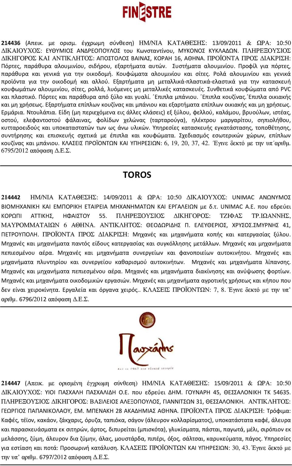 Προφίλ για πόρτες, παράθυρα και γενικά για την οικοδομή. Κουφώματα αλουμινίου και σίτες. Ρολά αλουμινίου και γενικά προϊόντα για την οικοδομή και αλλού.
