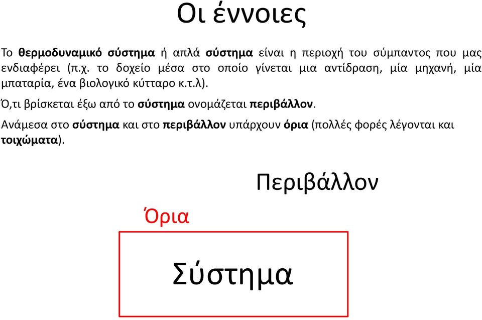 το δοχείο μέσα στο οποίο γίνεται μια αντίδραση, μία μηχανή, μία μπαταρία, ένα βιολογικό κύτταρο