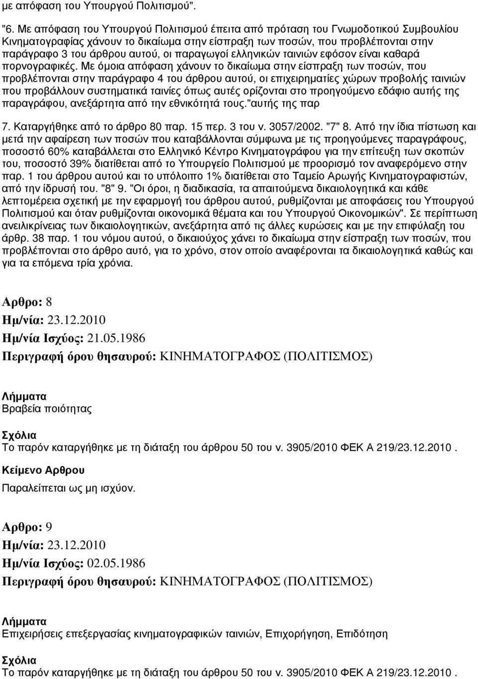 παραγωγοί ελληνικών ταινιών εφόσον είναι καθαρά πορνογραφικές.