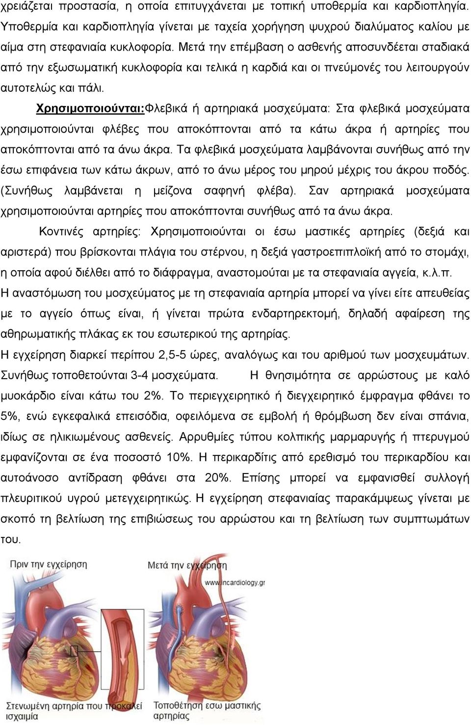 Χρησιμοποιούνται:Φλεβικά ή αρτηριακά μοσχεύματα: Στα φλεβικά μοσχεύματα χρησιμοποιούνται φλέβες που αποκόπτονται από τα κάτω άκρα ή αρτηρίες που αποκόπτονται από τα άνω άκρα.