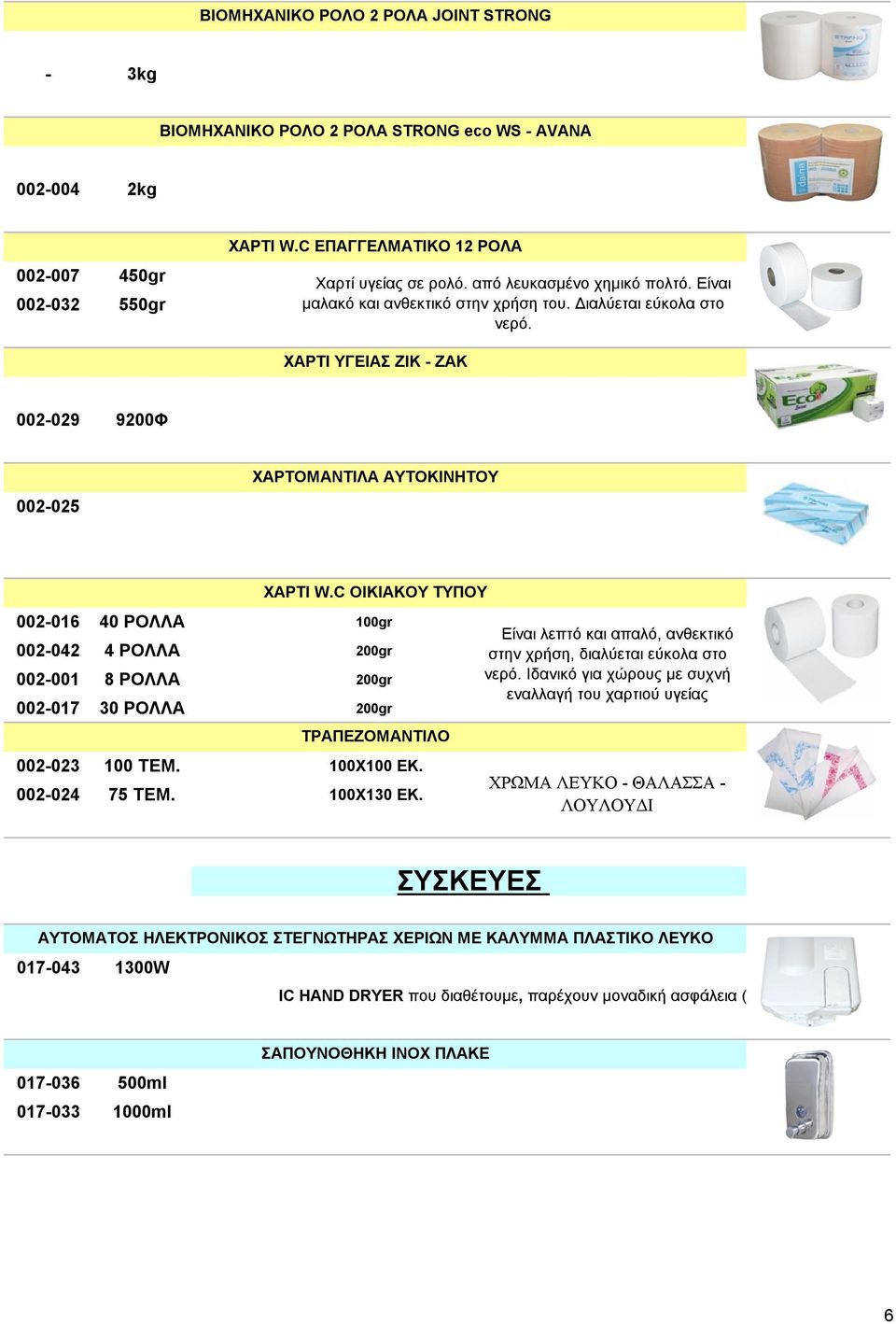 C ΟΙΚΙΑΚΟΥ ΤΥΠΟΥ 002-016 40 ΡΟΛΛΑ 100gr 002-042 4 ΡΟΛΛΑ 200gr 002-001 8 ΡΟΛΛΑ 200gr 002-017 30 ΡΟΛΛΑ 200gr ΤΡΑΠΕΖΟΜΑΝΤΙΛΟ 002-023 100 ΤΕΜ. 100Χ100 ΕΚ. 002-024 75 ΤΕΜ. 100Χ130 ΕΚ.