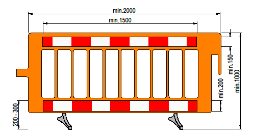 TP 06/2013 Použitie dopravných značiek a dopravných zariadení na Vyhotovenie a vzhľad zábradlia je podobné zábrane na označenie uzávierky.
